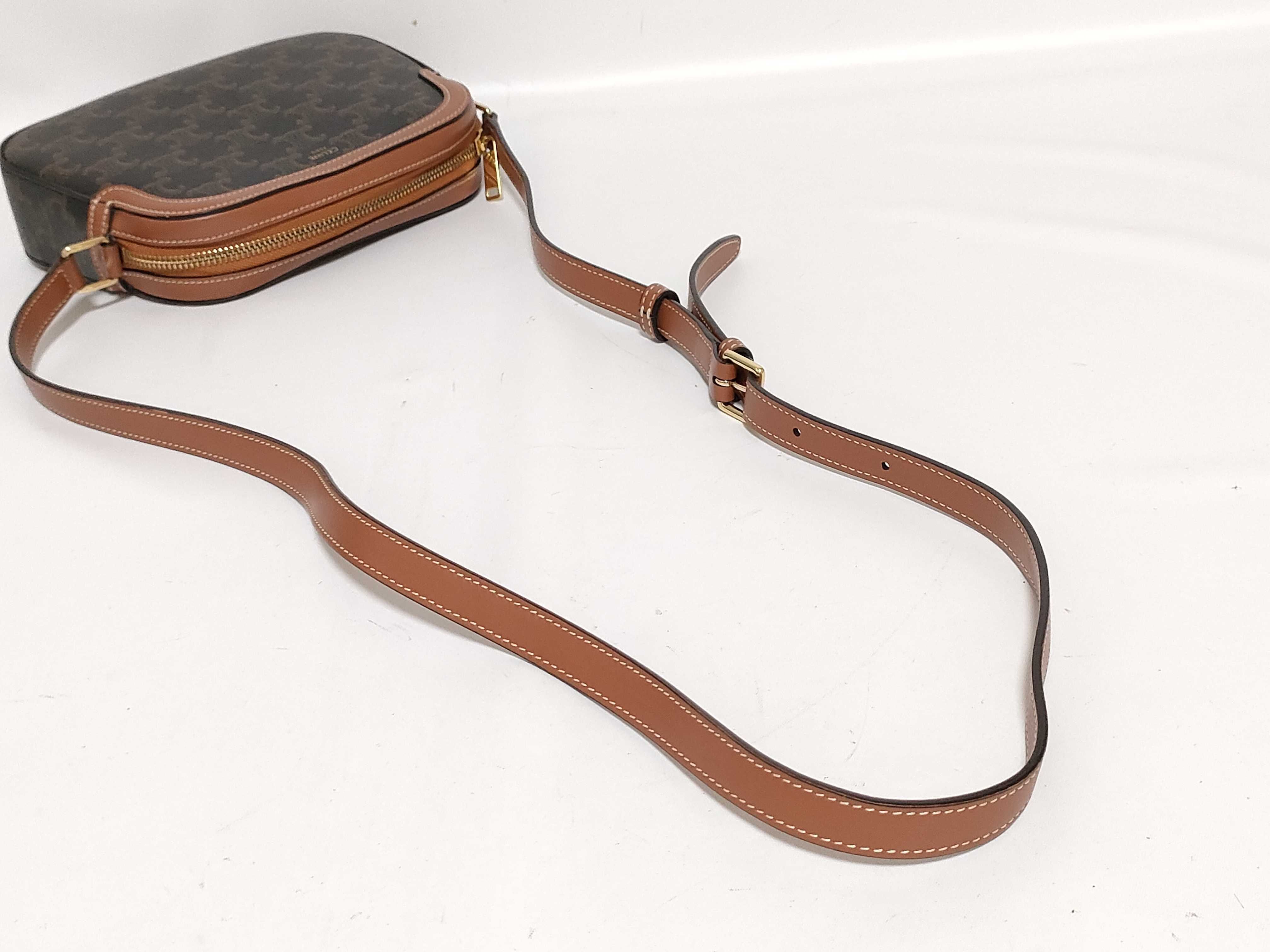 Triomphe Camera Bag, PVC x Leather Shoulder Bag, Brown — view 3
