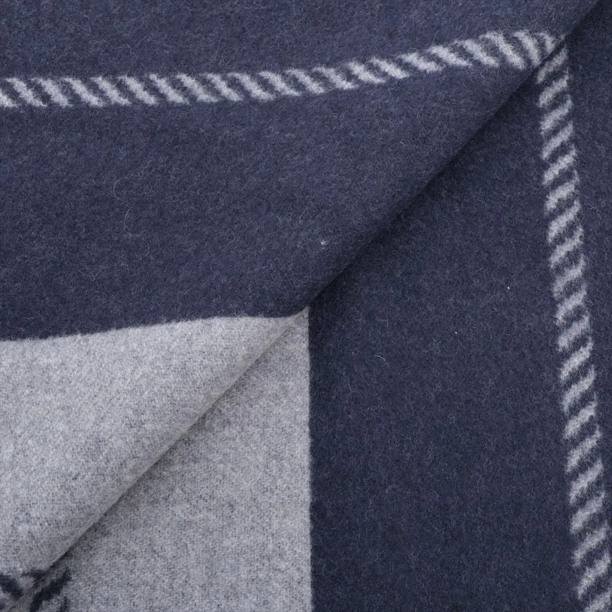 wool scarf, navy x gray. Shows wear, — view 2