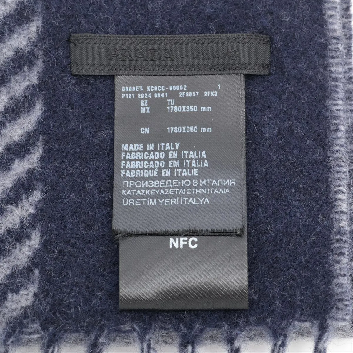 wool scarf, navy x gray. Shows wear, — view 3