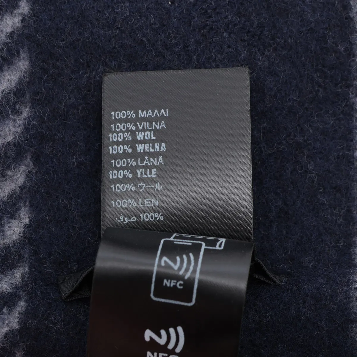 wool scarf, navy x gray. Shows wear, — view 4