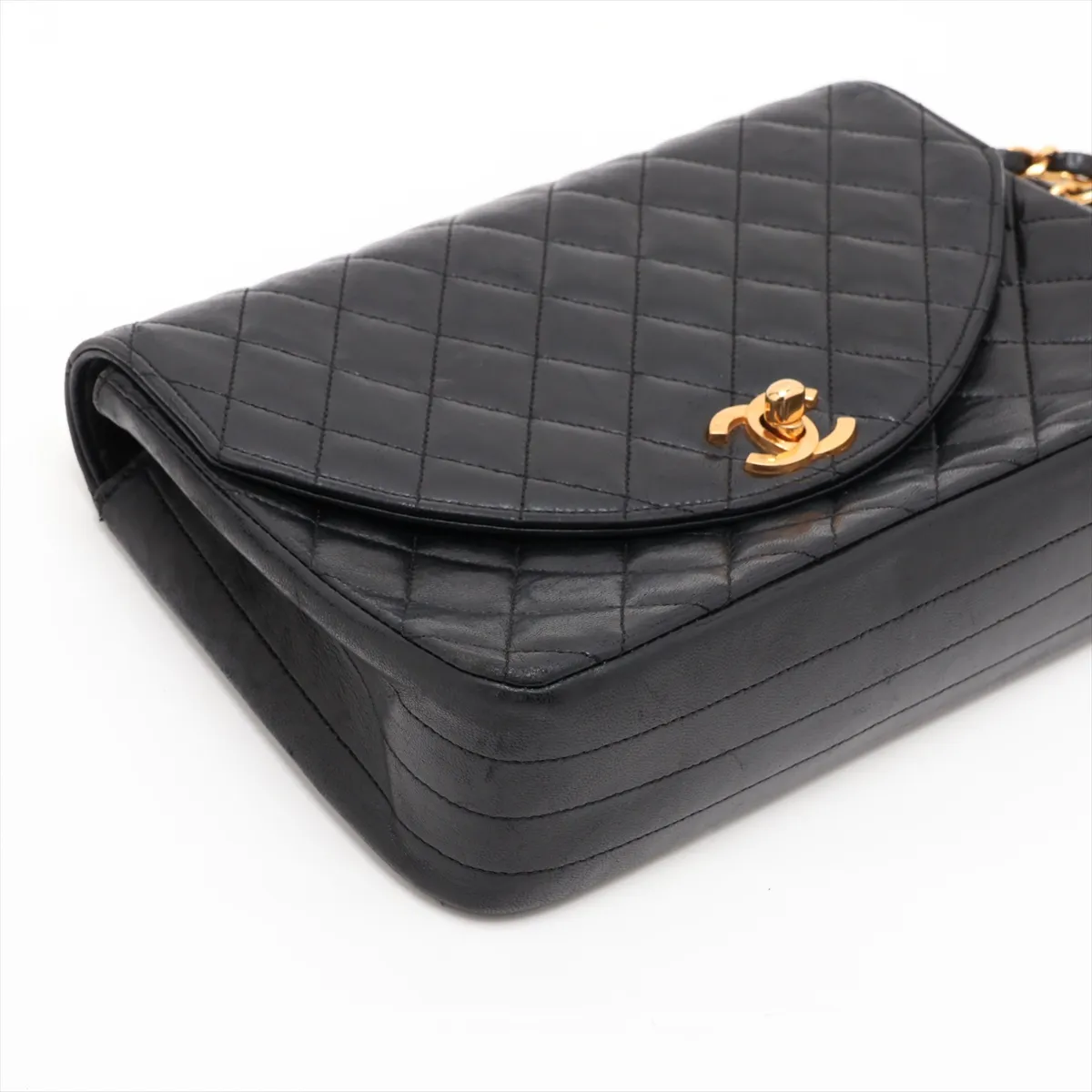 Matelassé Lambskin Single Flap Single Chain Bag, Black with Gold Hardware, 0377027 (Serial Number in the 0s) — view 4