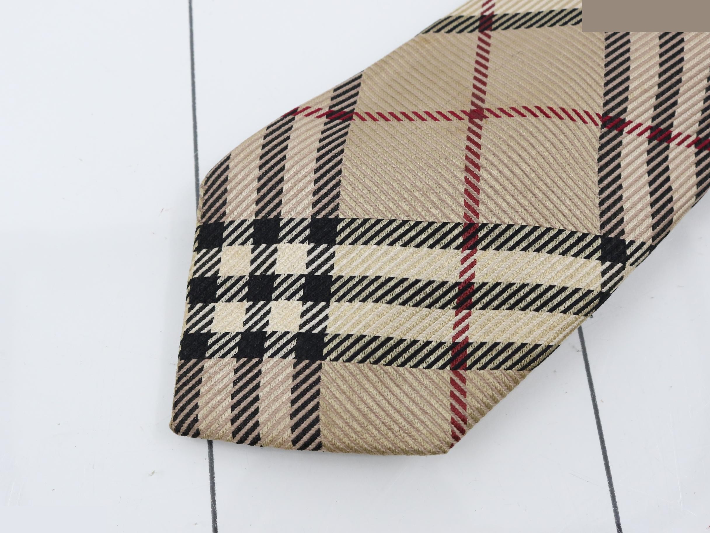 check pattern silk tie, beige — view 3
