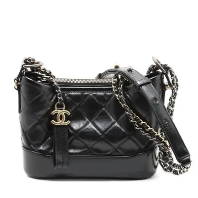 Gabrielle de Chanel Vintage Calfskin Chain Shoulder Bag, Black with Gold and Silver Hardware, 26523413 (Serial Number 26)