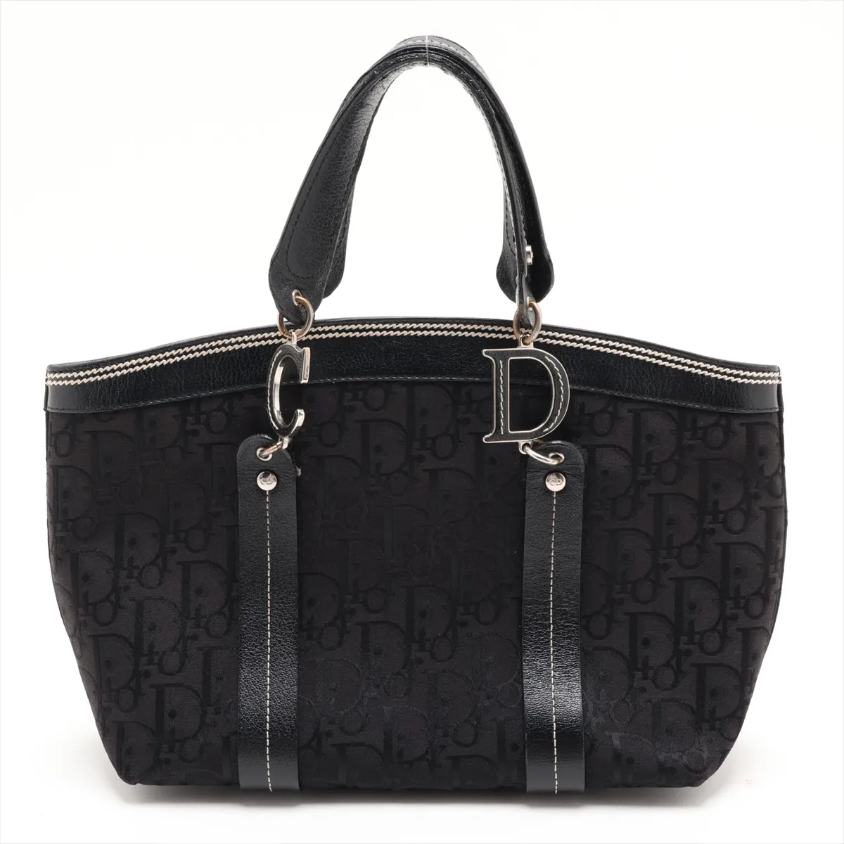Oblique Canvas x Leather Handbag, Black — view 2