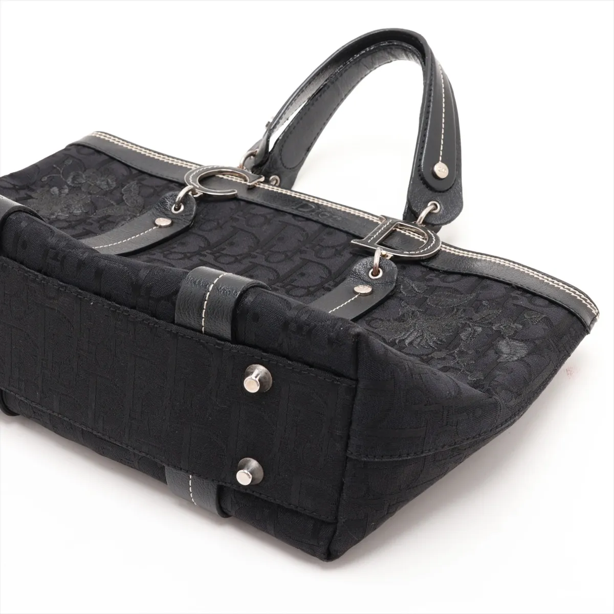 Oblique Canvas x Leather Handbag, Black — view 3