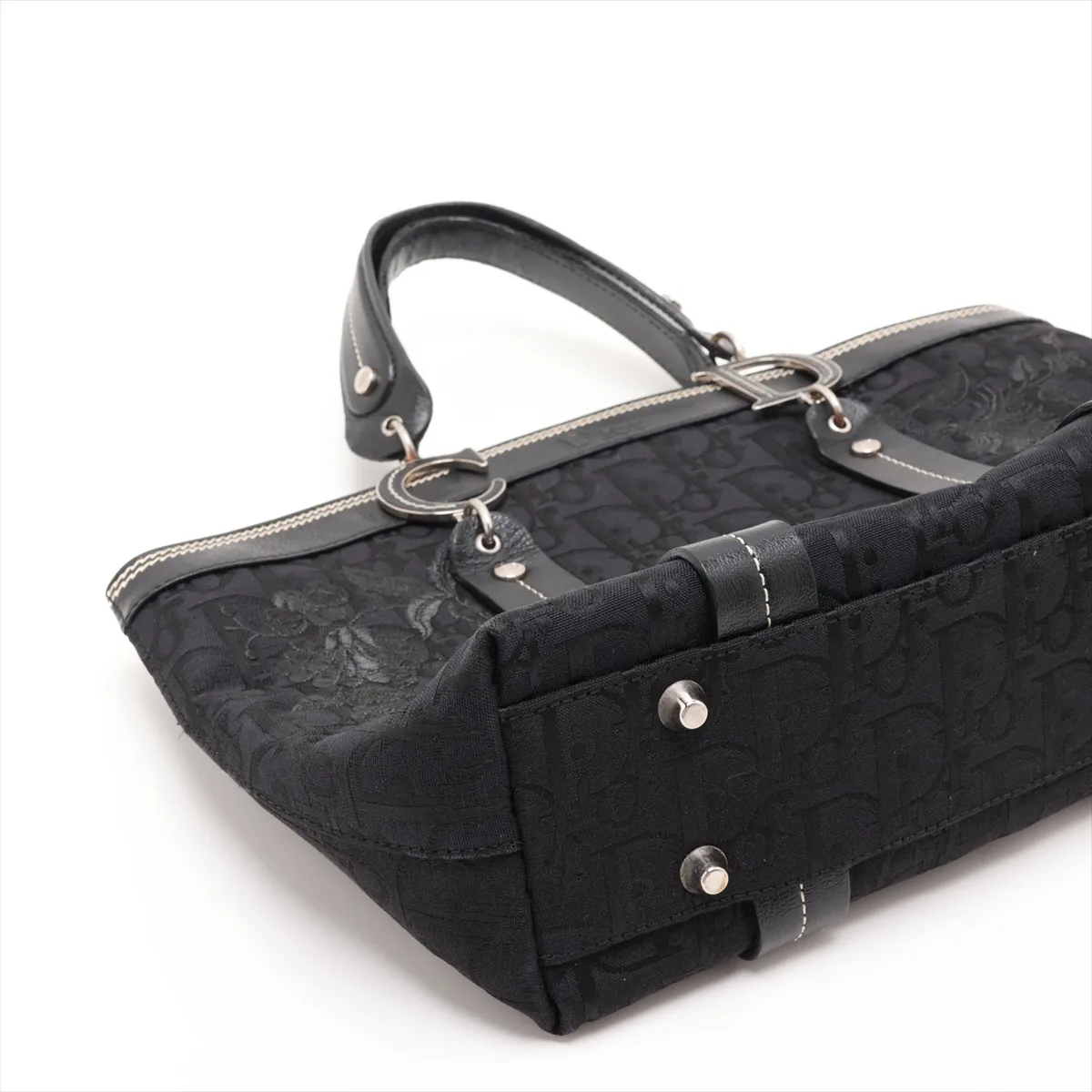 Oblique Canvas x Leather Handbag, Black — view 4
