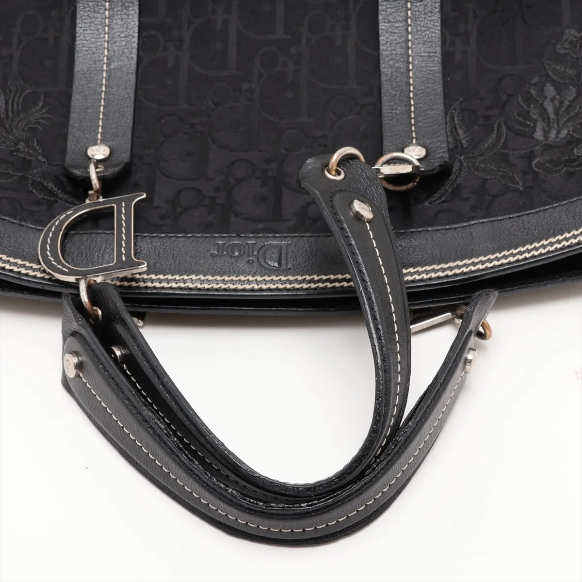 Oblique Canvas x Leather Handbag, Black — view 5