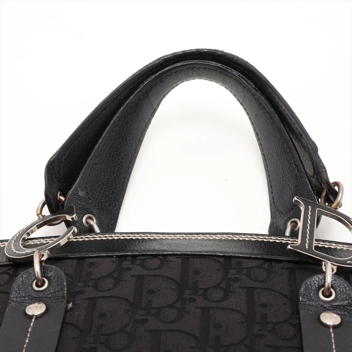 Oblique Canvas x Leather Handbag, Black — view 6