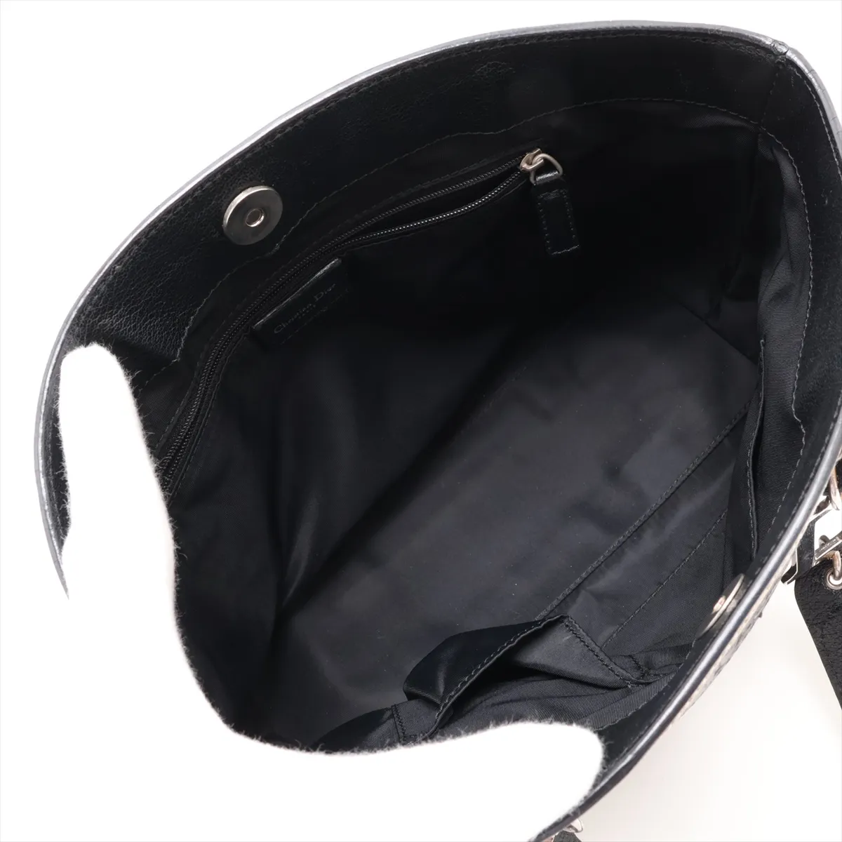 Oblique Canvas x Leather Handbag, Black — view 7