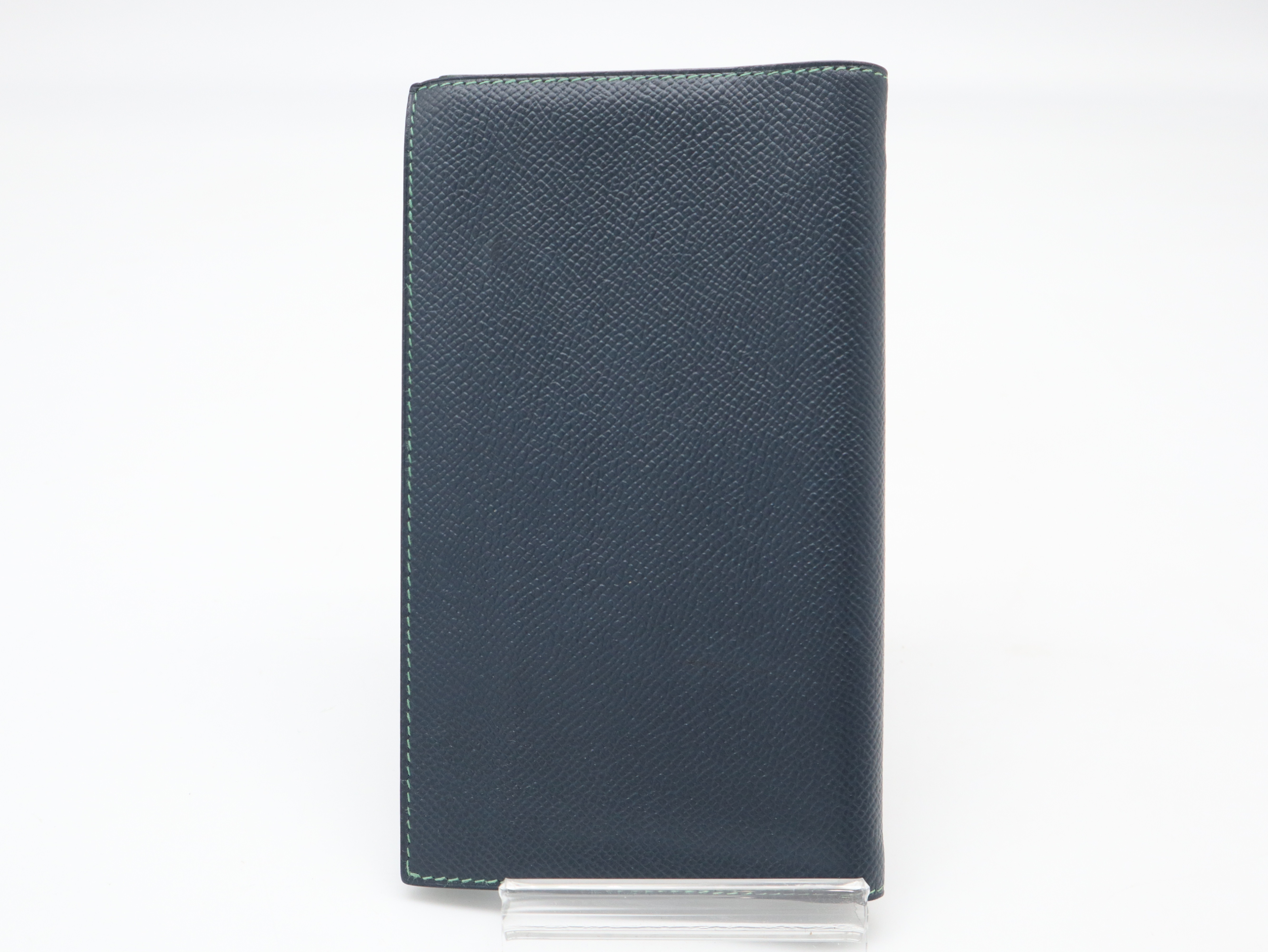 Agenda Notebook Cover, B stamp, Epsom leather, Silver hardware, Navy x Green. — view 2