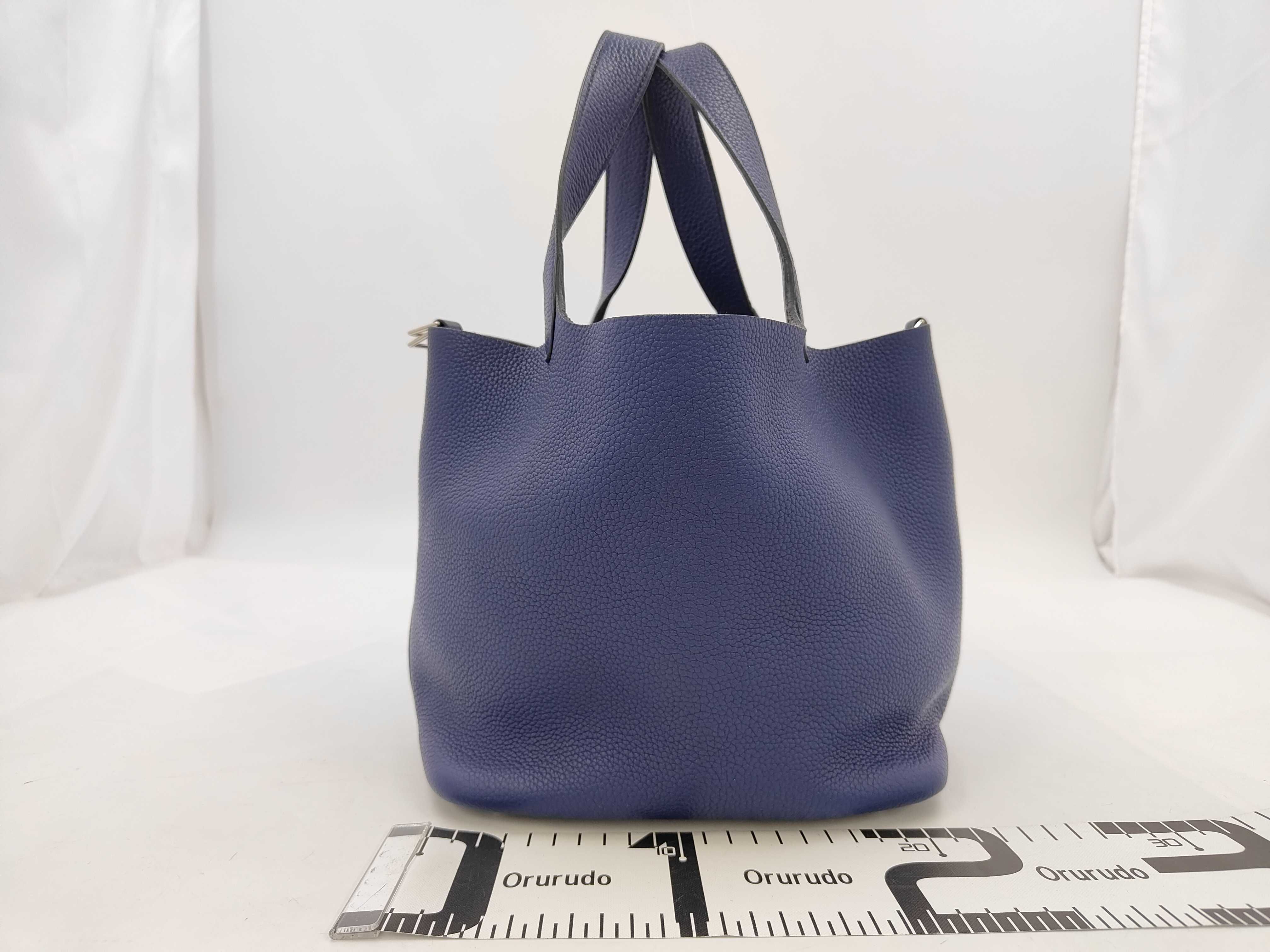 Picotin Lock MM Navy Blue Stamped Y Handbag — view 2