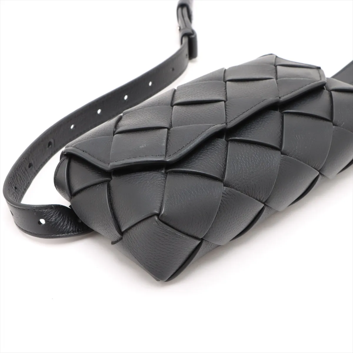 Maxi Intrecciato Diagono Leather Waist Pouch Black — view 4
