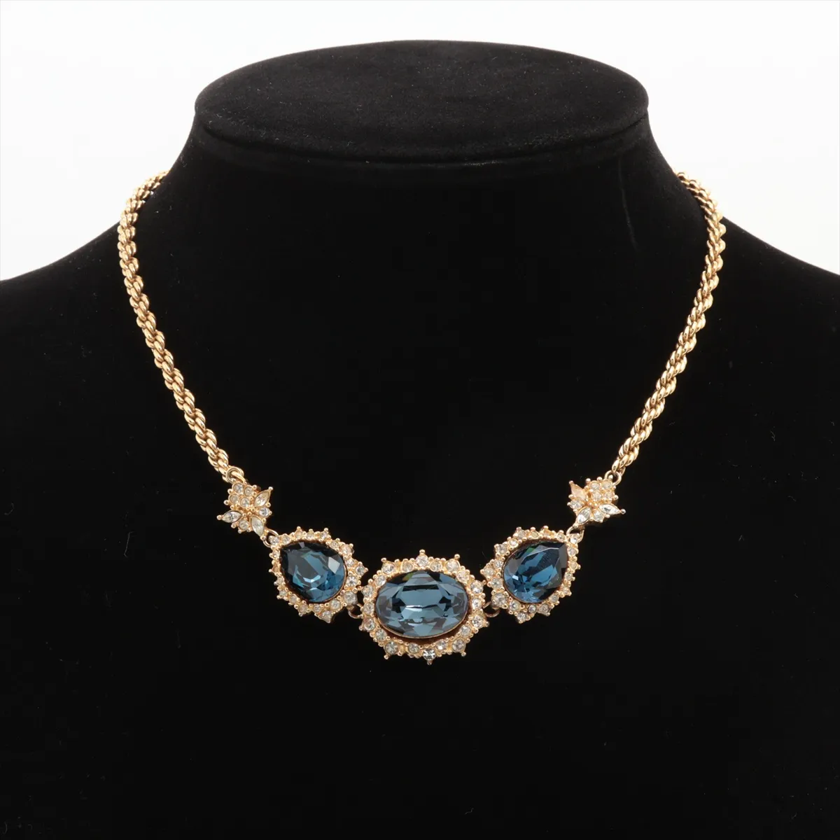 Bijou Necklace, GP x Rhinestones. Shows signs of wear, including — view 5