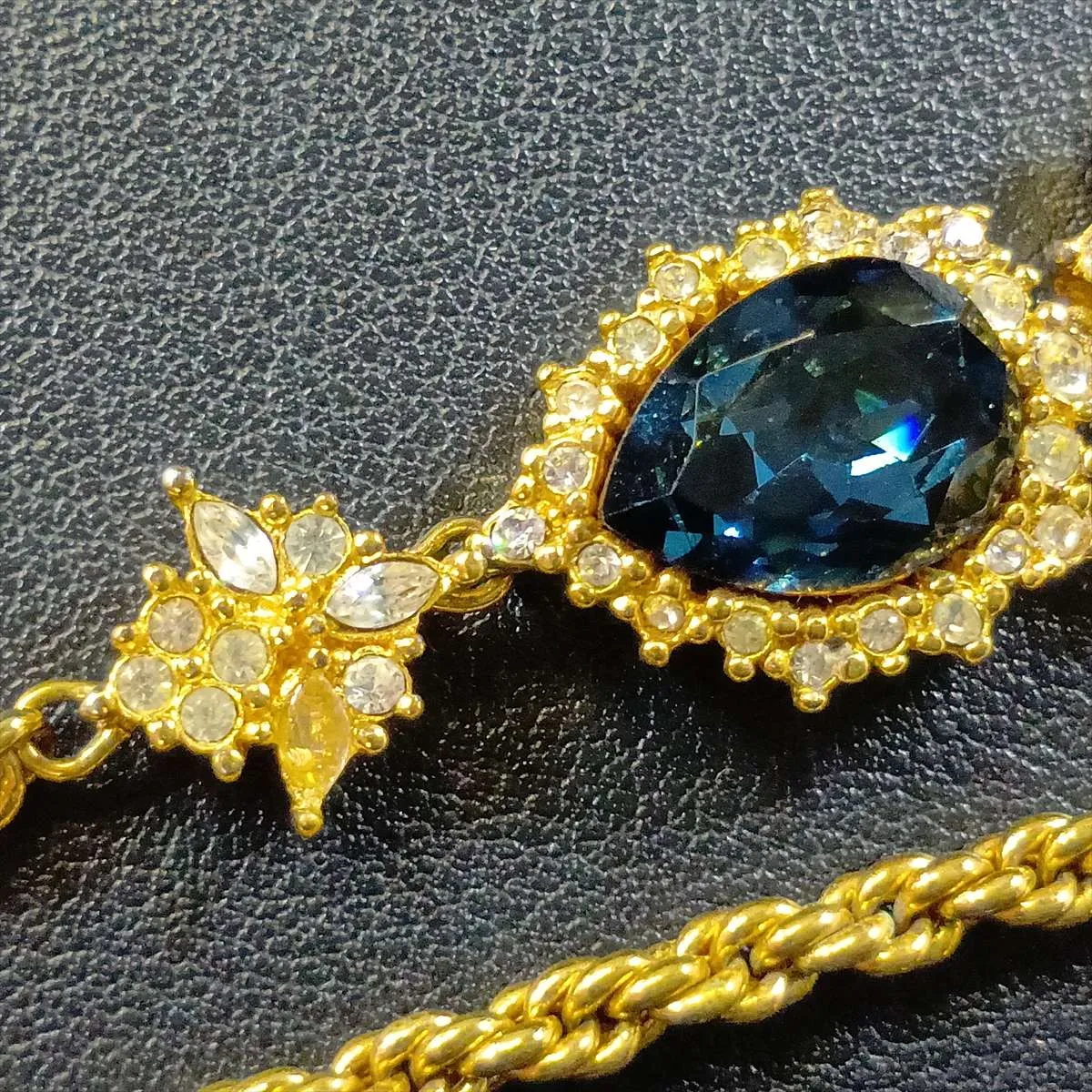 Bijou Necklace, GP x Rhinestones. Shows signs of wear, including — view 6