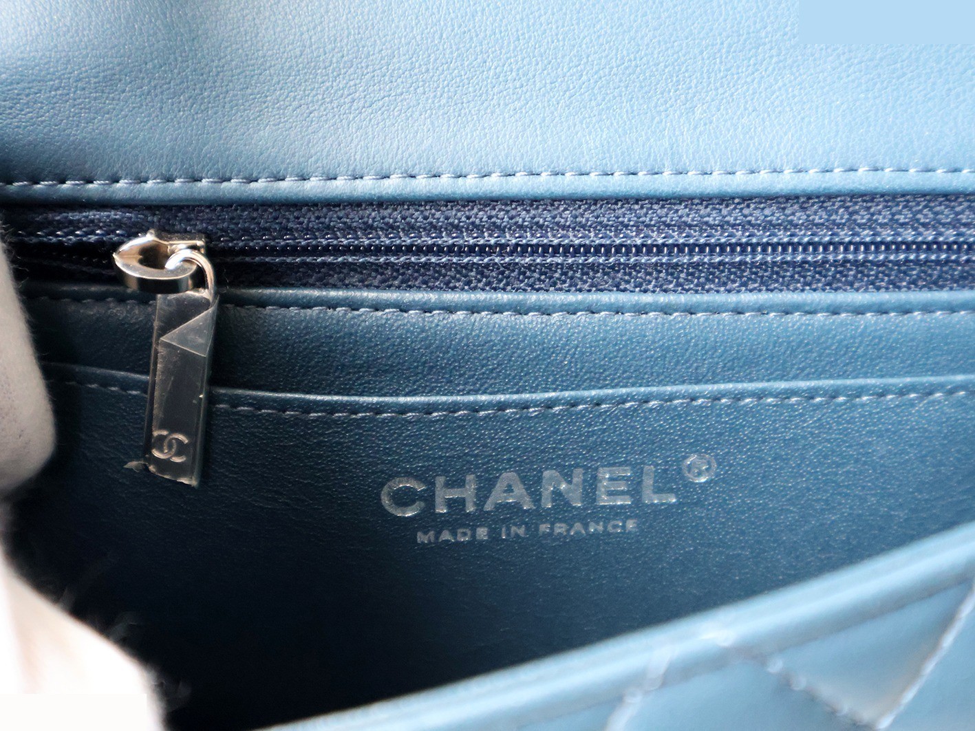 Mini Matelassé 20 Lambskin Chain Shoulder Bag, Blue — view 11