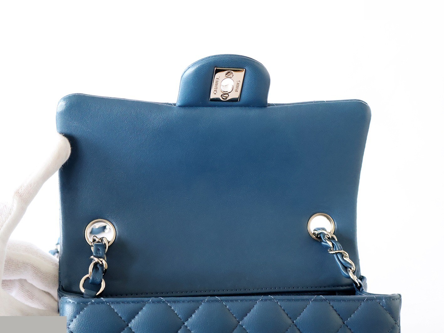 Mini Matelassé 20 Lambskin Chain Shoulder Bag, Blue — view 10