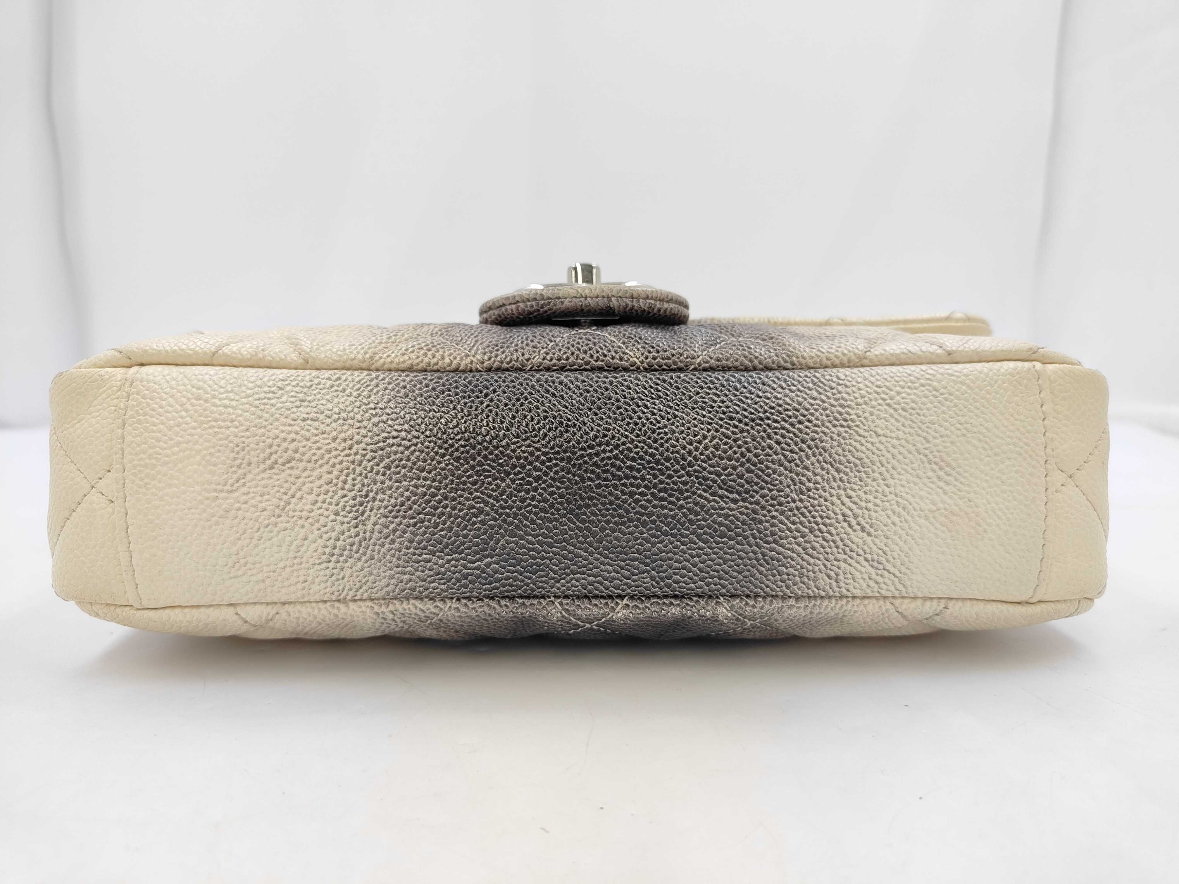 Caviar Skin Matelassé Bicolor S-Flap Double Chain Shoulder Bag with Silver Hardware, Ivory and Black, Seal 17753840 — view 3