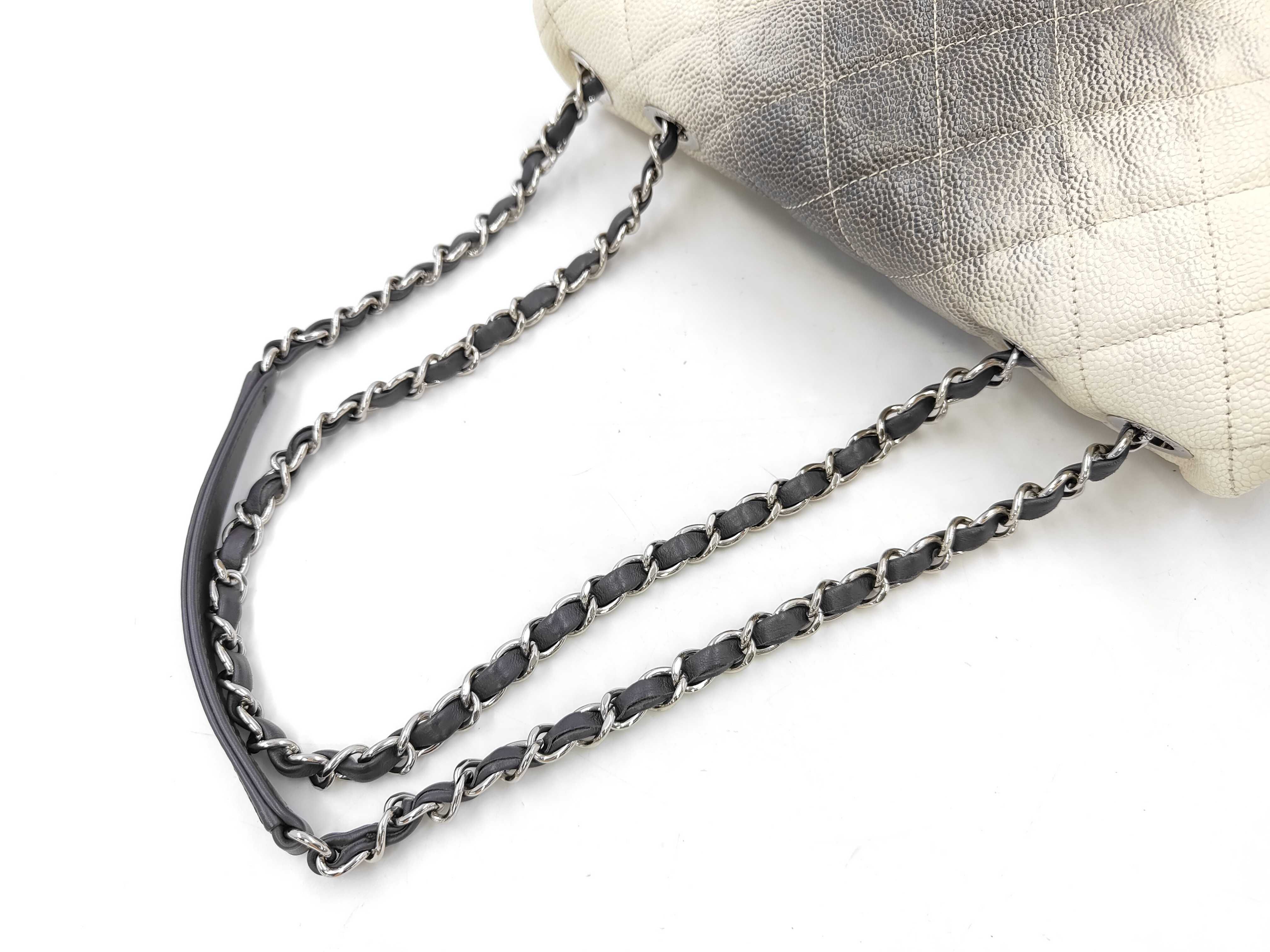 Caviar Skin Matelassé Bicolor S-Flap Double Chain Shoulder Bag with Silver Hardware, Ivory and Black, Seal 17753840 — view 5