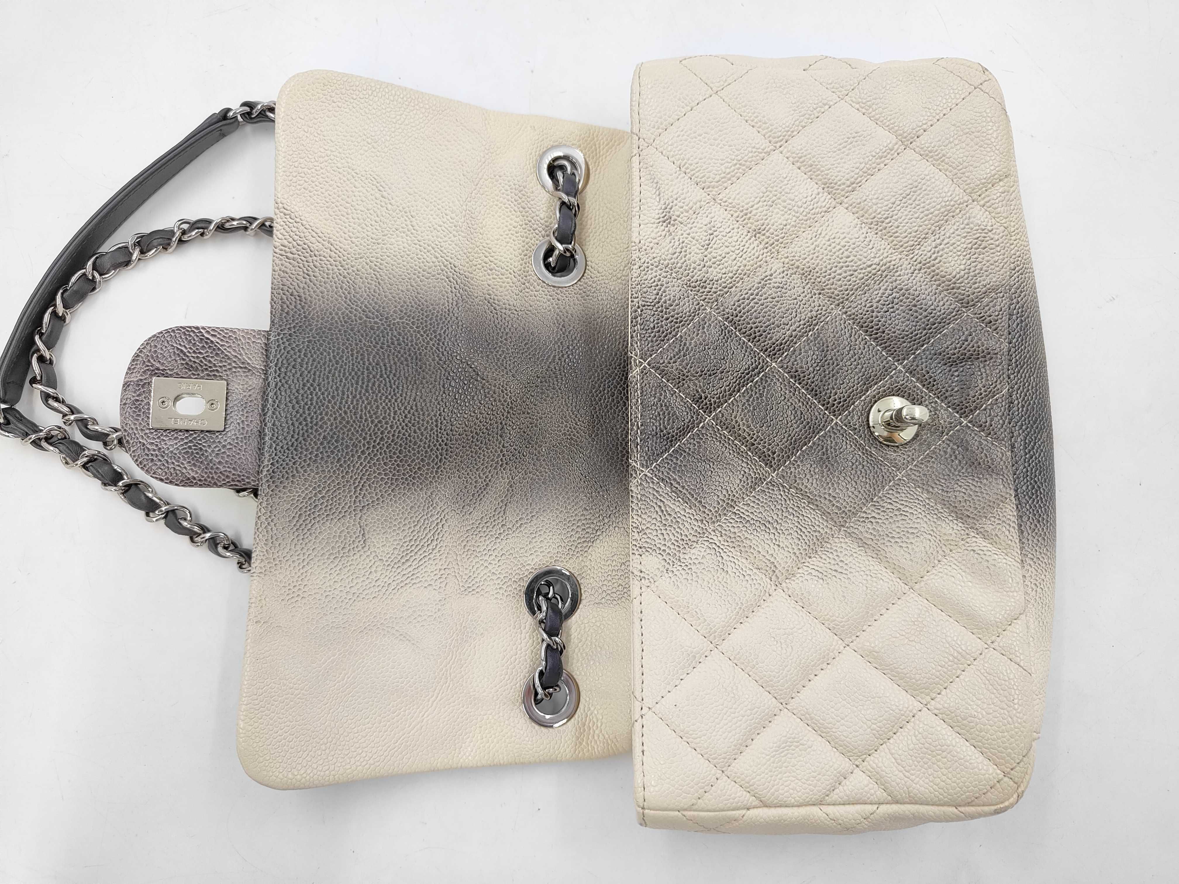 Caviar Skin Matelassé Bicolor S-Flap Double Chain Shoulder Bag with Silver Hardware, Ivory and Black, Seal 17753840 — view 8