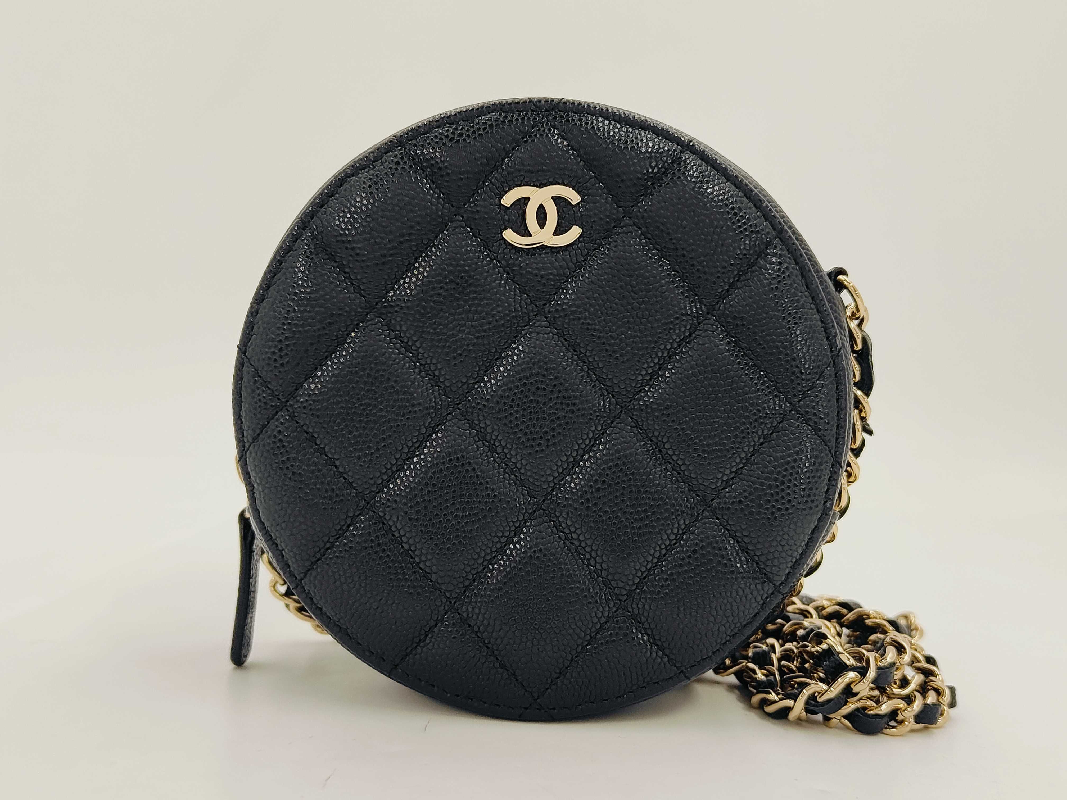Coco Mark Caviar Skin Round Shoulder Bag