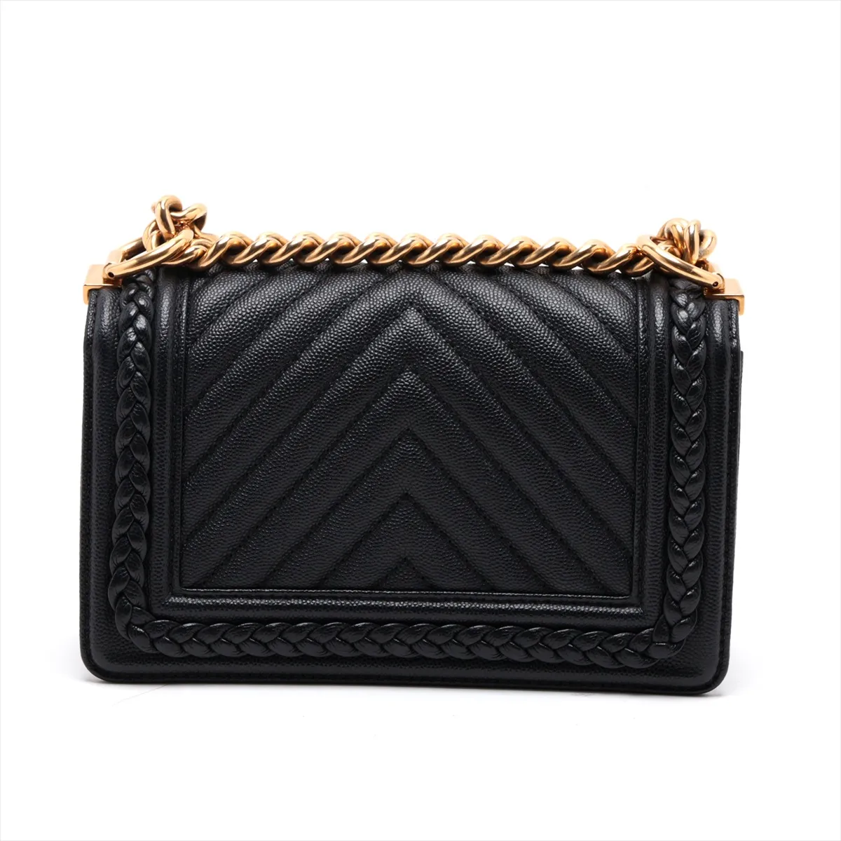 Boy Chanel 20 Small Caviar Skin Chain Shoulder Bag, Chevron V-stitch, Black, Gold Hardware, 25088817, Serial Number 25-series, A67085 — view 2