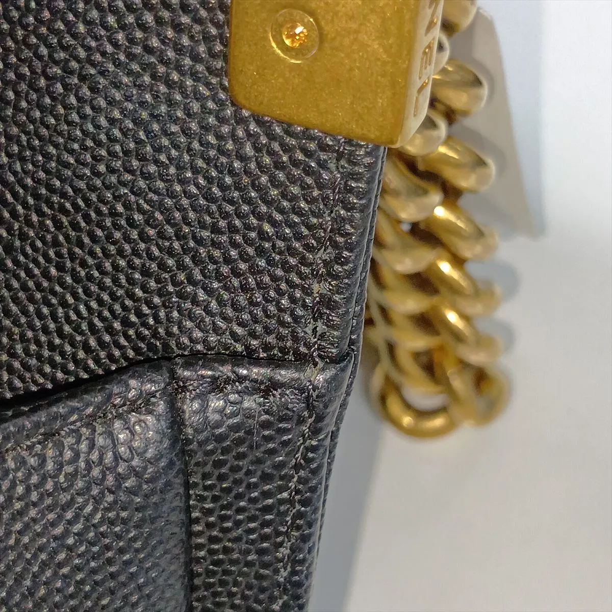Boy Chanel 20 Small Caviar Skin Chain Shoulder Bag, Chevron V-stitch, Black, Gold Hardware, 25088817, Serial Number 25-series, A67085 — view 10