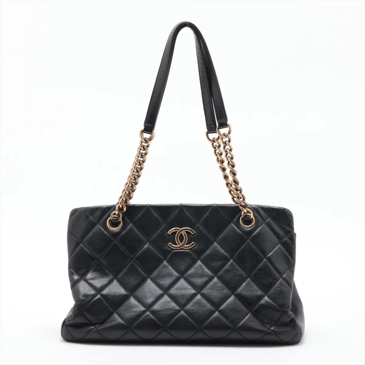 Matelassé Leather Chain Shoulder Bag, Black with Gold Hardware, 18570826, Serial Number 18
