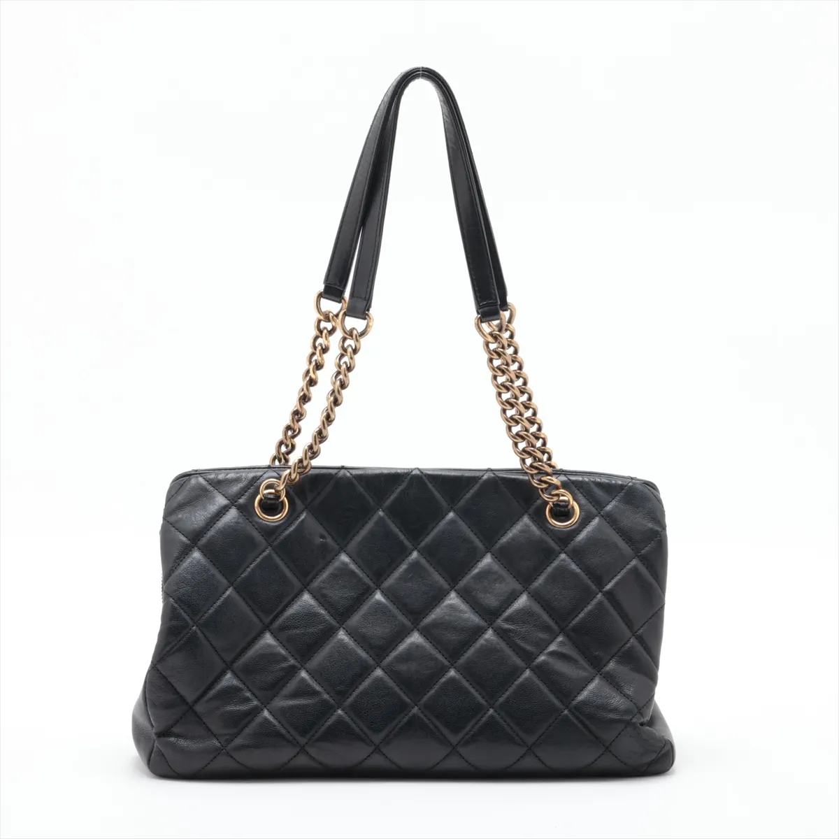 Matelassé Leather Chain Shoulder Bag, Black with Gold Hardware, 18570826, Serial Number 18 — view 2