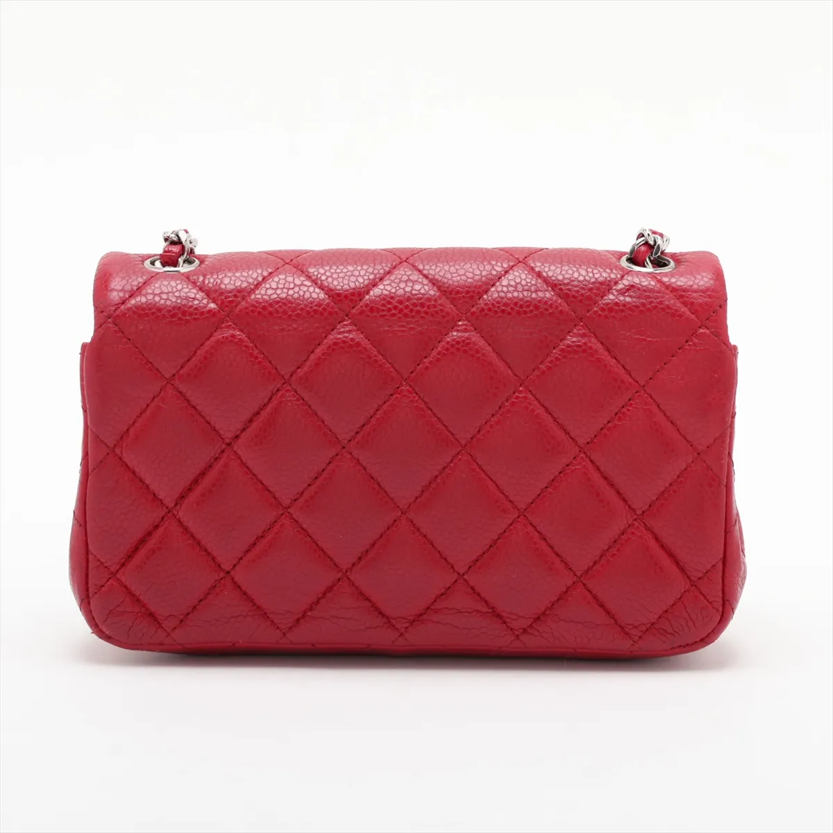 Mini Matelassé Caviar Skin Single Flap Single Chain Bag, Red, Silver Hardware, 17161311, Serial Number 17 — view 2