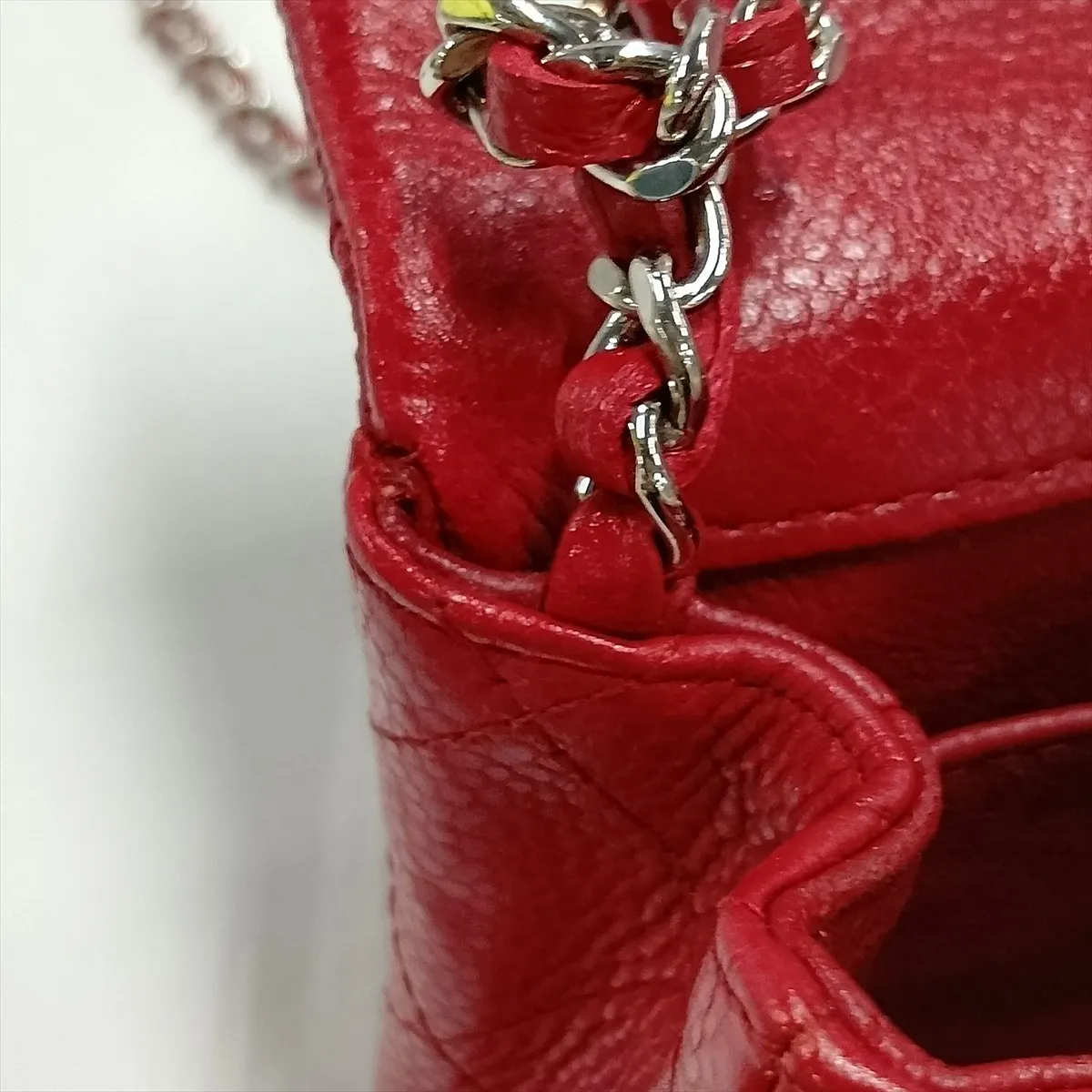 Mini Matelassé Caviar Skin Single Flap Single Chain Bag, Red, Silver Hardware, 17161311, Serial Number 17 — view 12