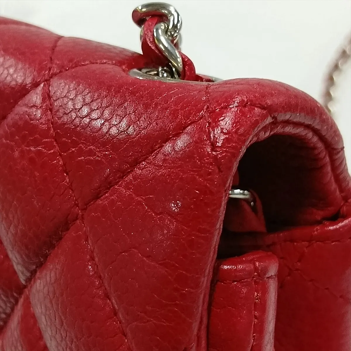 Mini Matelassé Caviar Skin Single Flap Single Chain Bag, Red, Silver Hardware, 17161311, Serial Number 17 — view 14