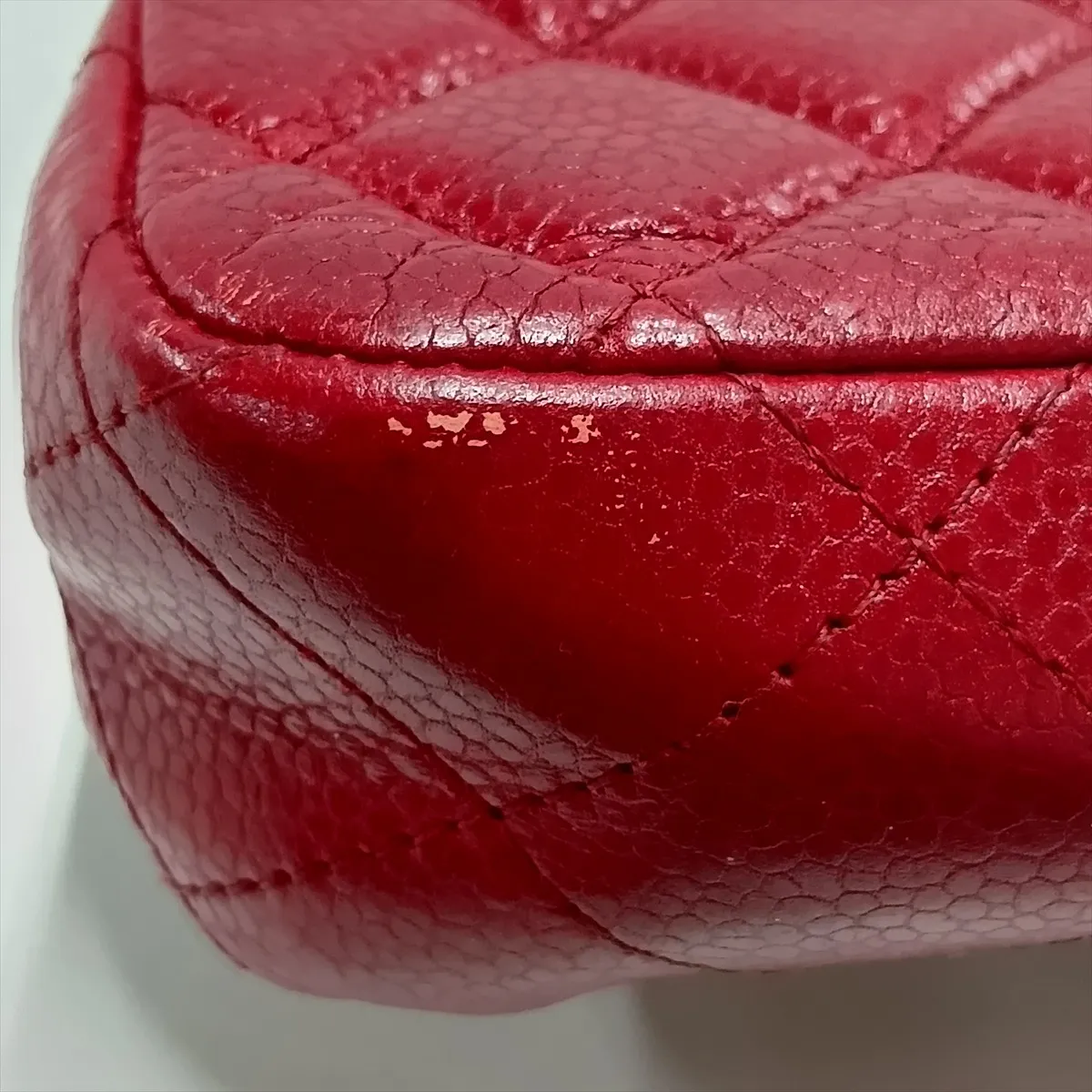 Mini Matelassé Caviar Skin Single Flap Single Chain Bag, Red, Silver Hardware, 17161311, Serial Number 17 — view 15