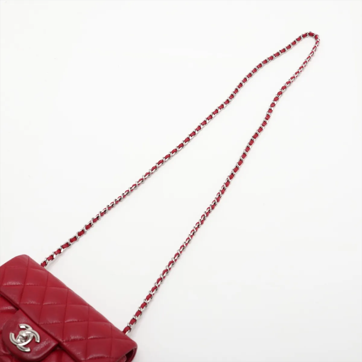 Mini Matelassé Caviar Skin Single Flap Single Chain Bag, Red, Silver Hardware, 17161311, Serial Number 17 — view 5
