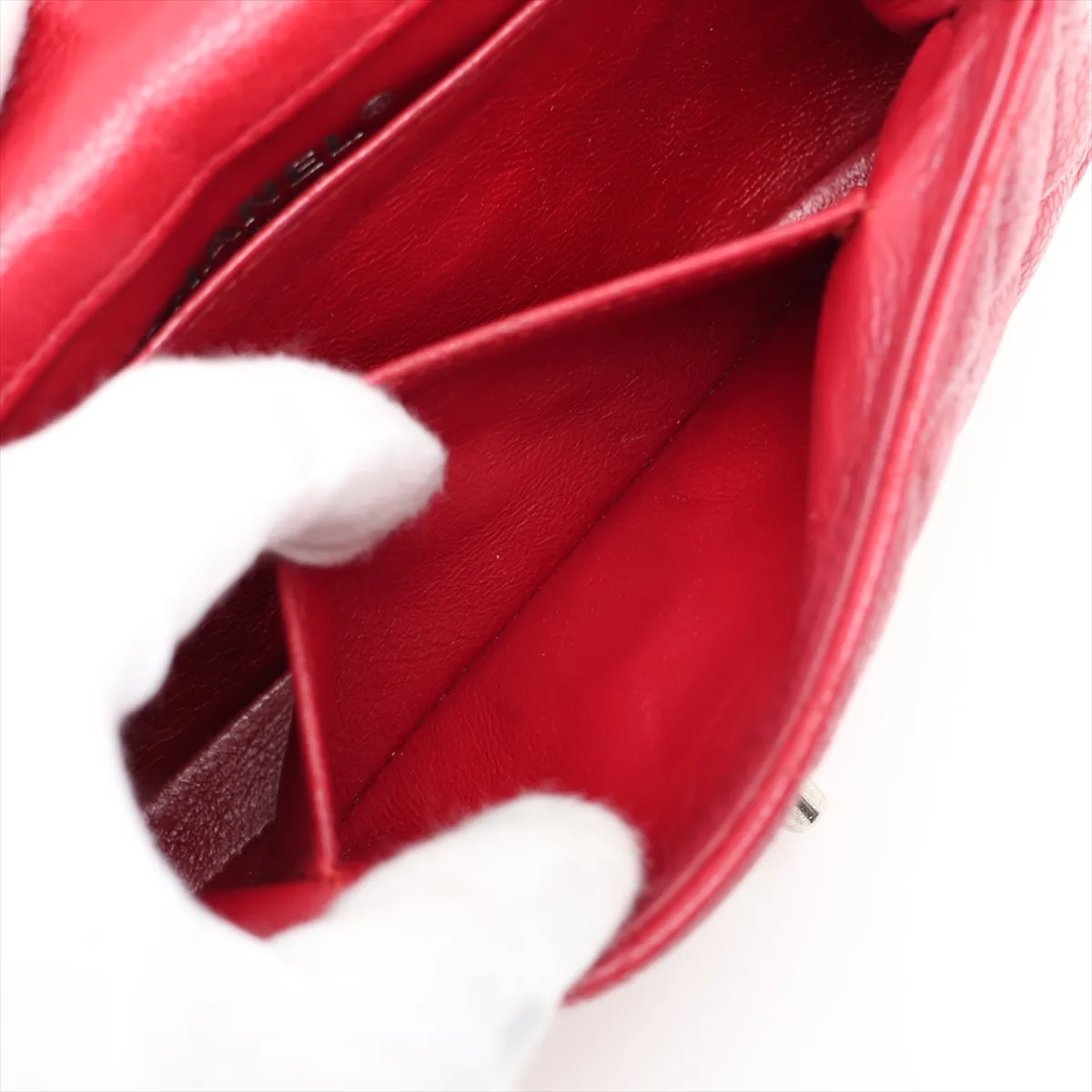 Mini Matelassé Caviar Skin Single Flap Single Chain Bag, Red, Silver Hardware, 17161311, Serial Number 17 — view 8