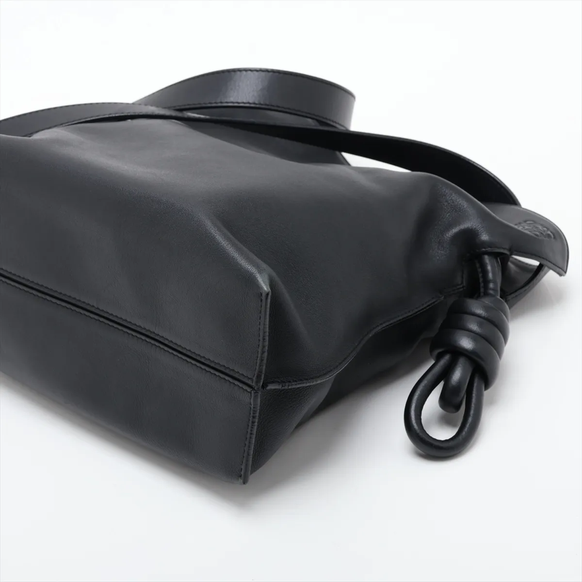 Flamenco Knot Leather Shoulder Bag, Black — view 3