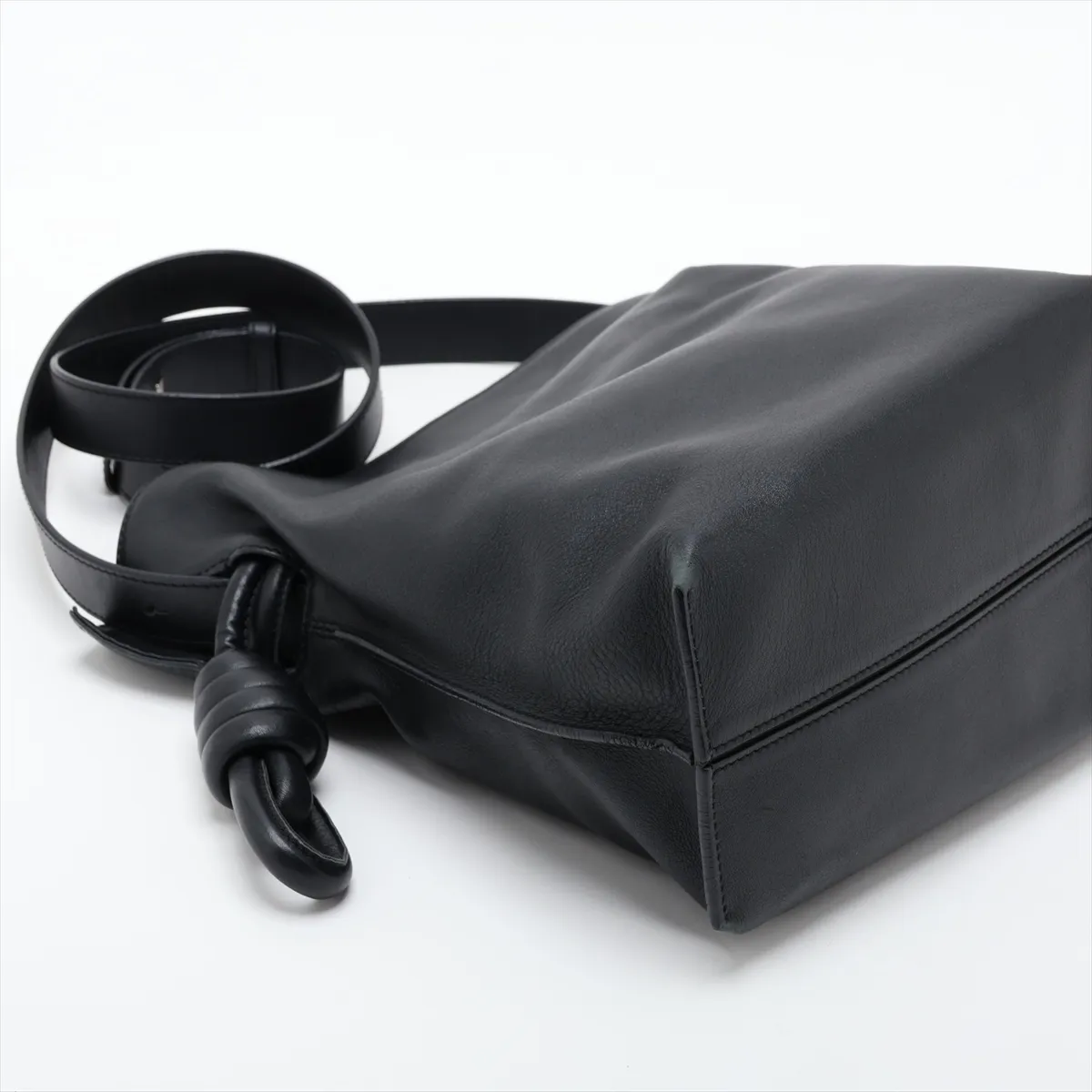Flamenco Knot Leather Shoulder Bag, Black — view 4