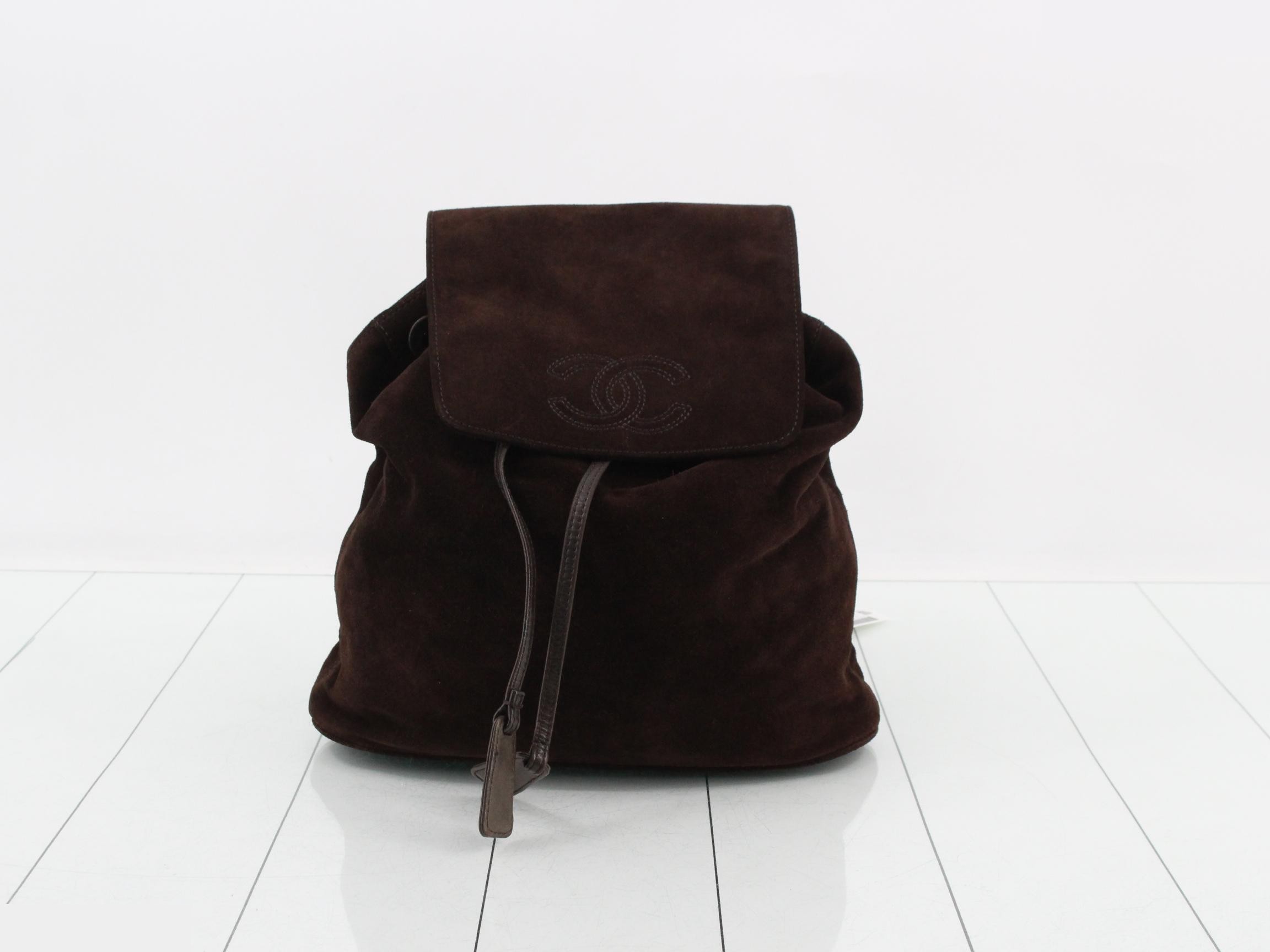Suede (Bag) / Backpack with Stitch logo, Brown