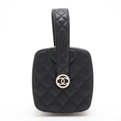 Matelassé Lambskin Vanity Bag, Black with Gold Hardware, 32085091 (Serial Number 32-series), with Mirror.