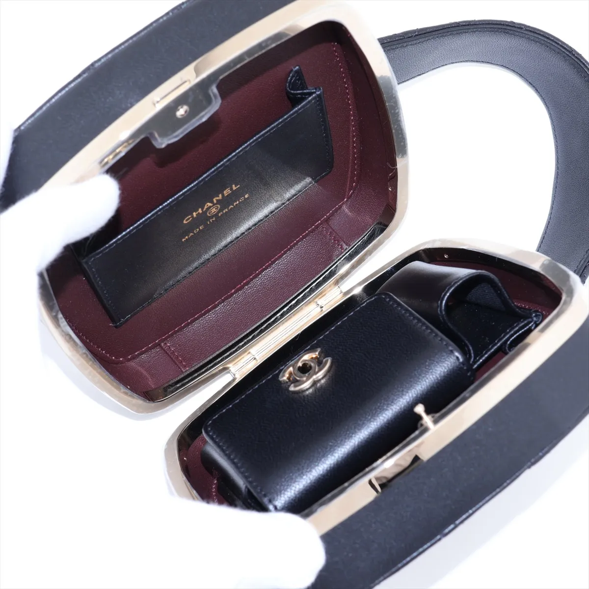Matelassé Lambskin Vanity Bag, Black with Gold Hardware, 32085091 (Serial Number 32-series), with Mirror. — view 7