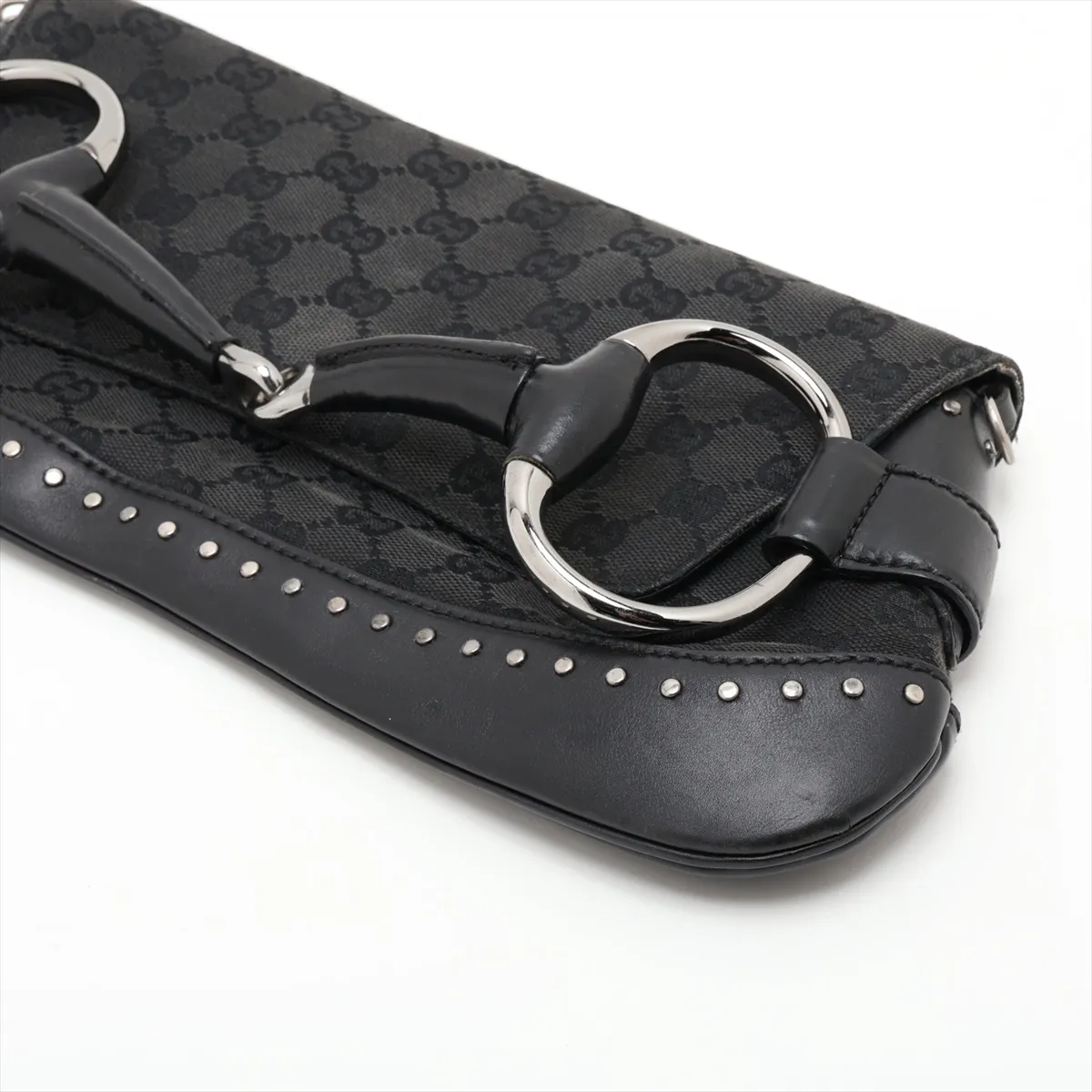 GG Canvas Horsebit 119188 Canvas x Leather Chain Shoulder Bag, Black — view 3