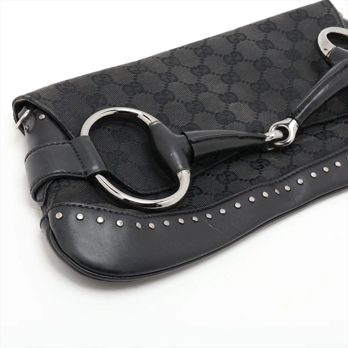 GG Canvas Horsebit 119188 Canvas x Leather Chain Shoulder Bag, Black — view 4