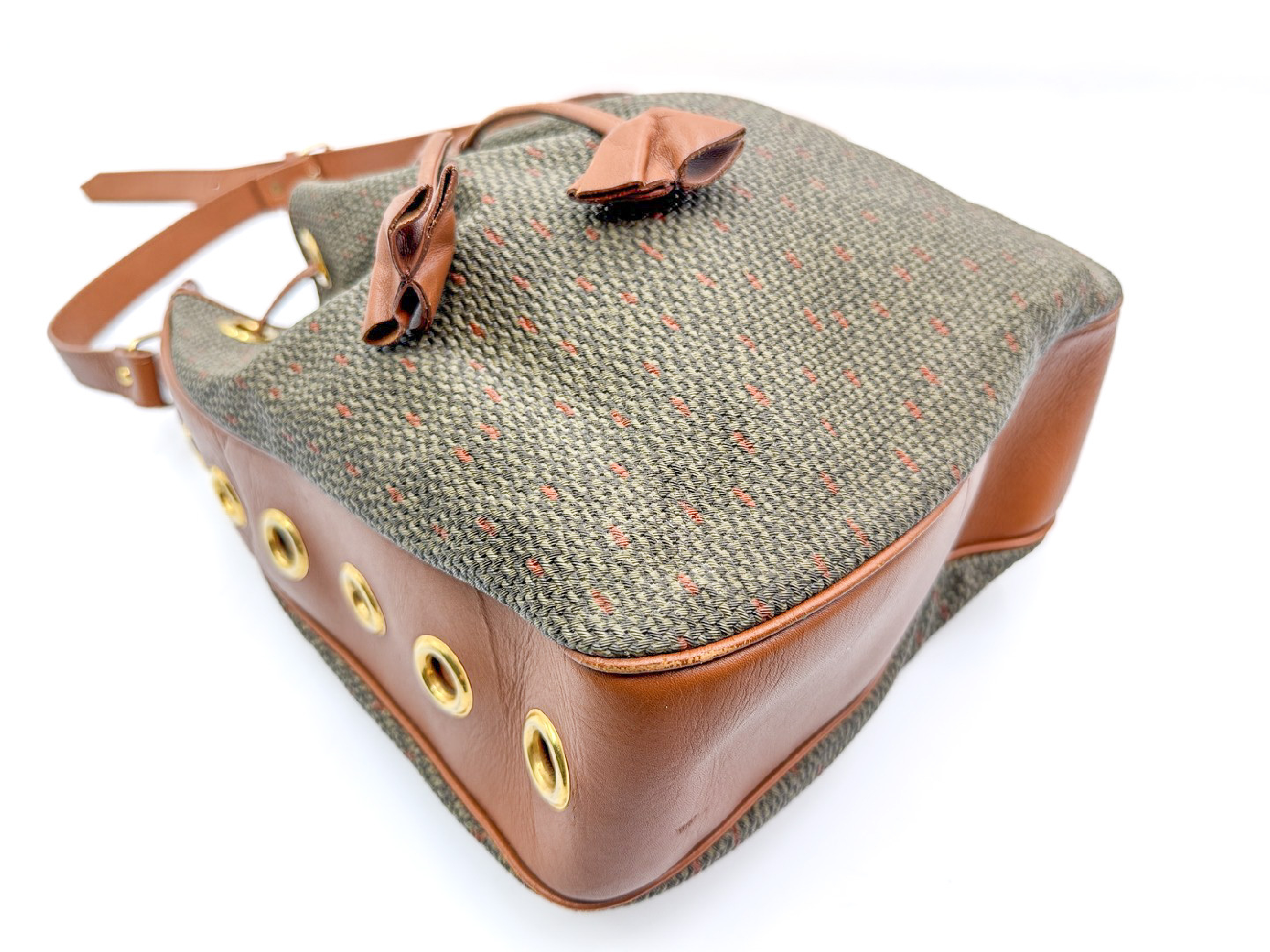 drawstring shoulder bag, perforated leather, gold hardware. — view 5