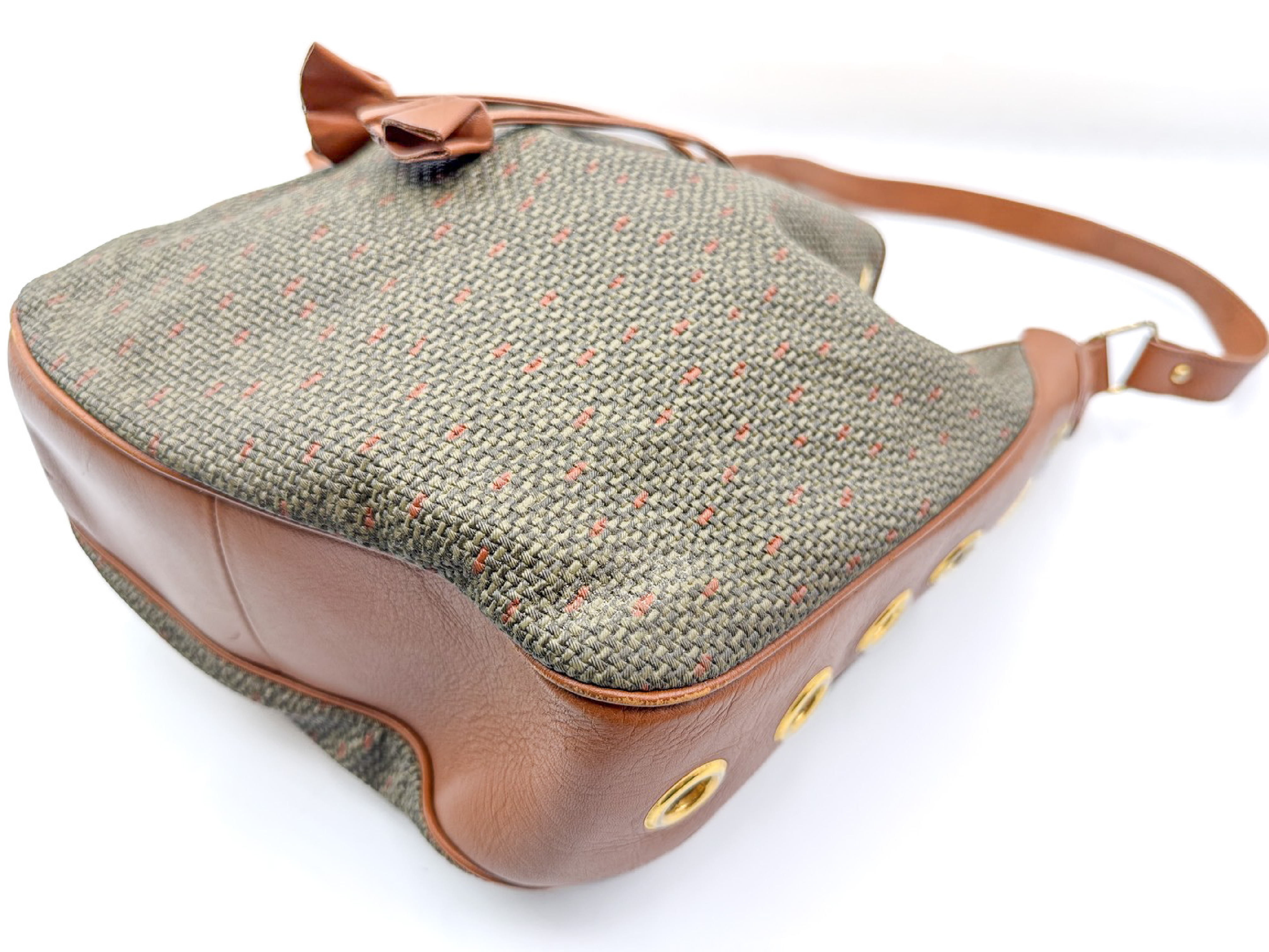 drawstring shoulder bag, perforated leather, gold hardware. — view 6