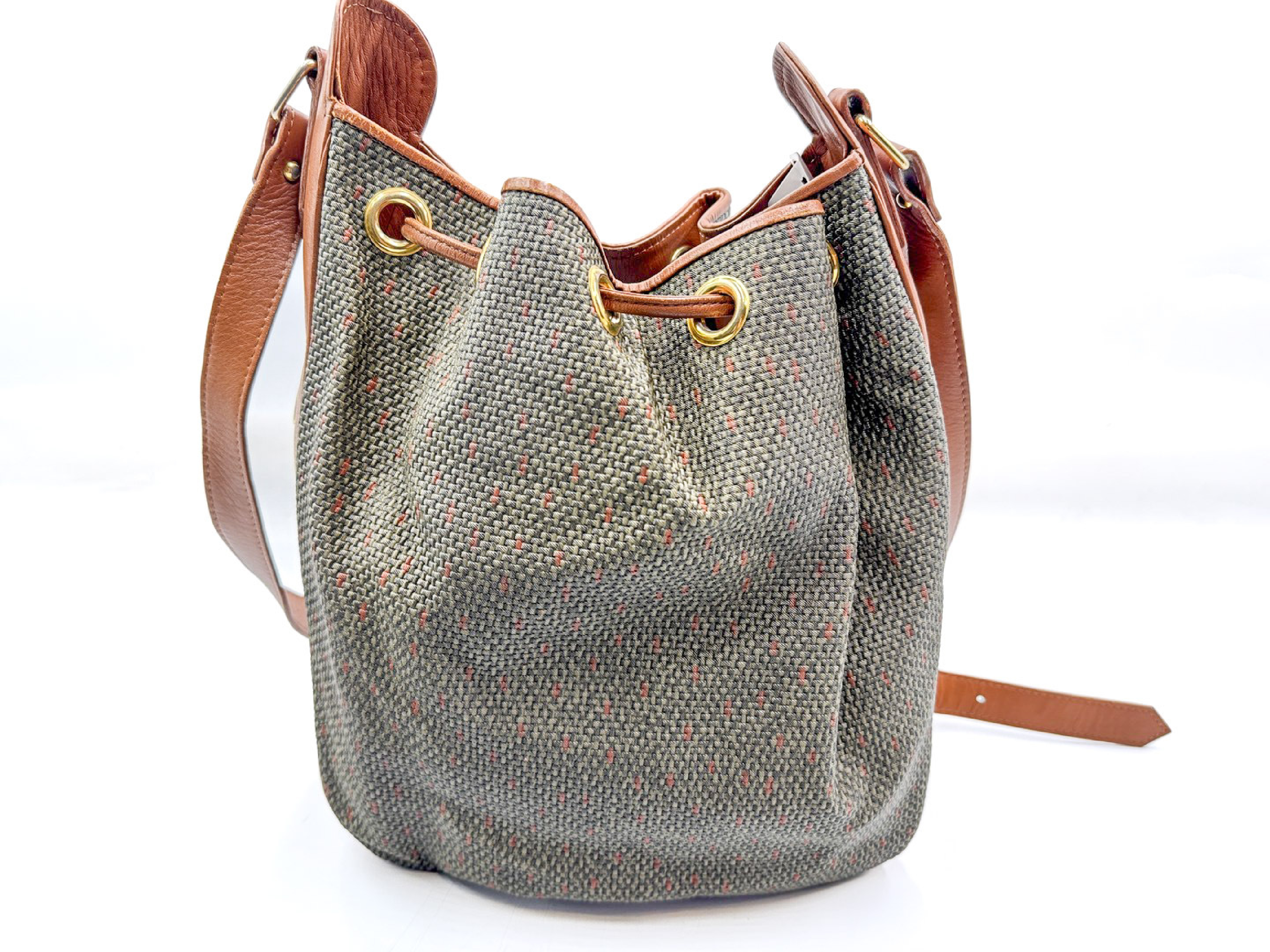 drawstring shoulder bag, perforated leather, gold hardware. — view 8