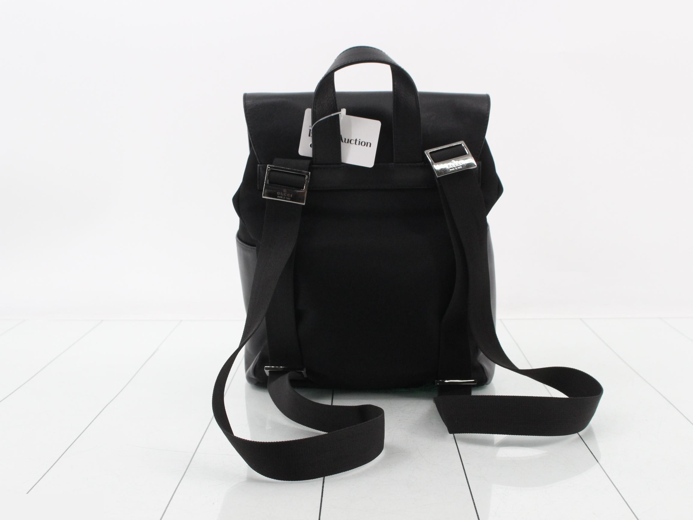 Backpack, nylon/calfskin, black, silver hardware, 23 x 30 x 10 cm — view 2