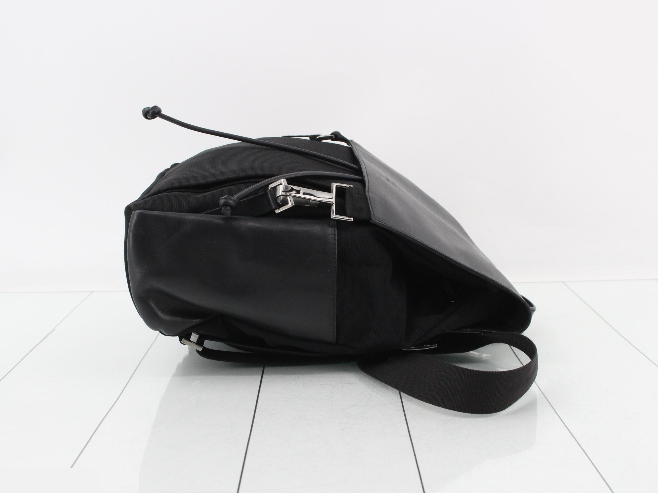 Backpack, nylon/calfskin, black, silver hardware, 23 x 30 x 10 cm — view 3
