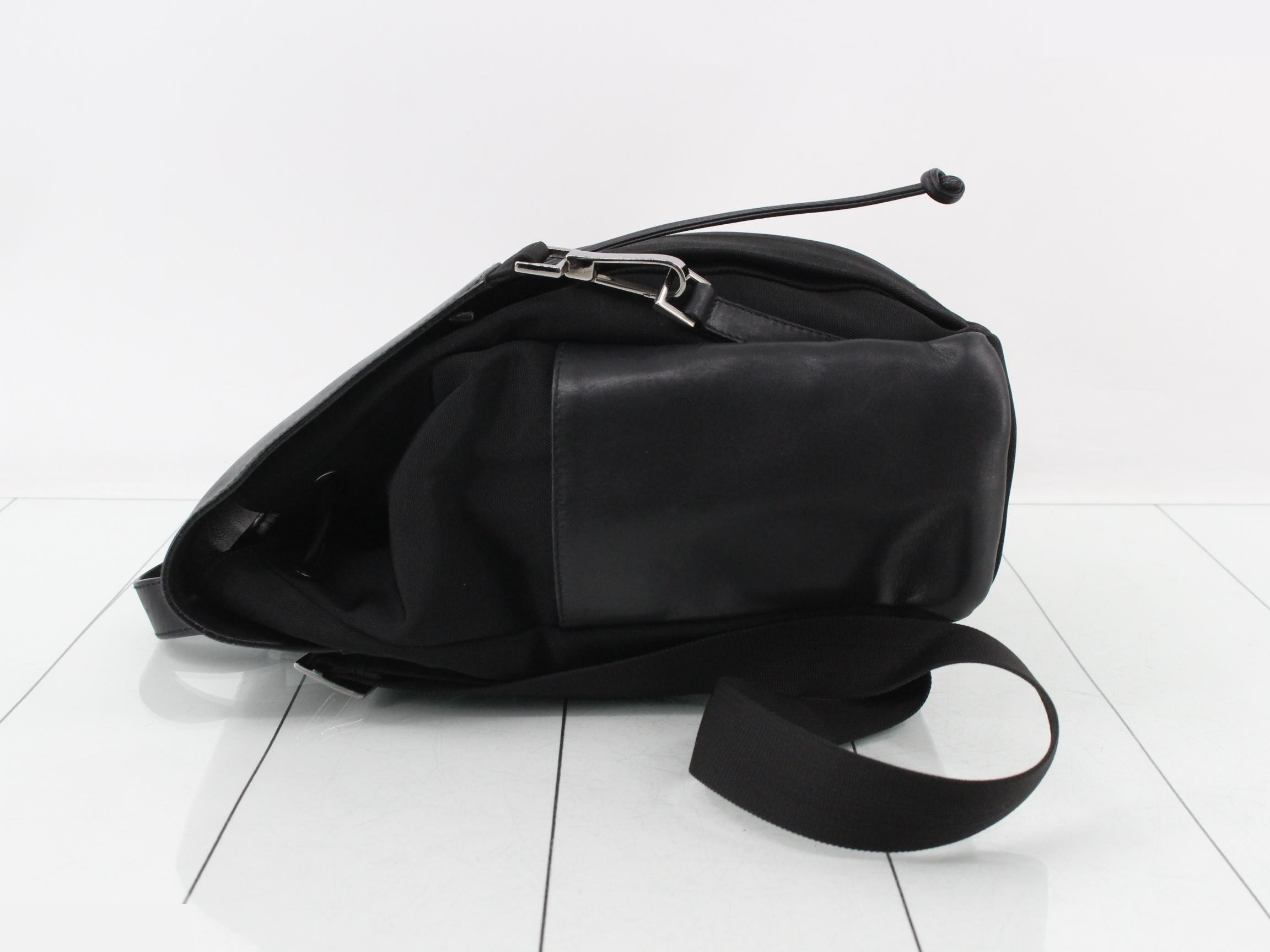 Backpack, nylon/calfskin, black, silver hardware, 23 x 30 x 10 cm — view 4