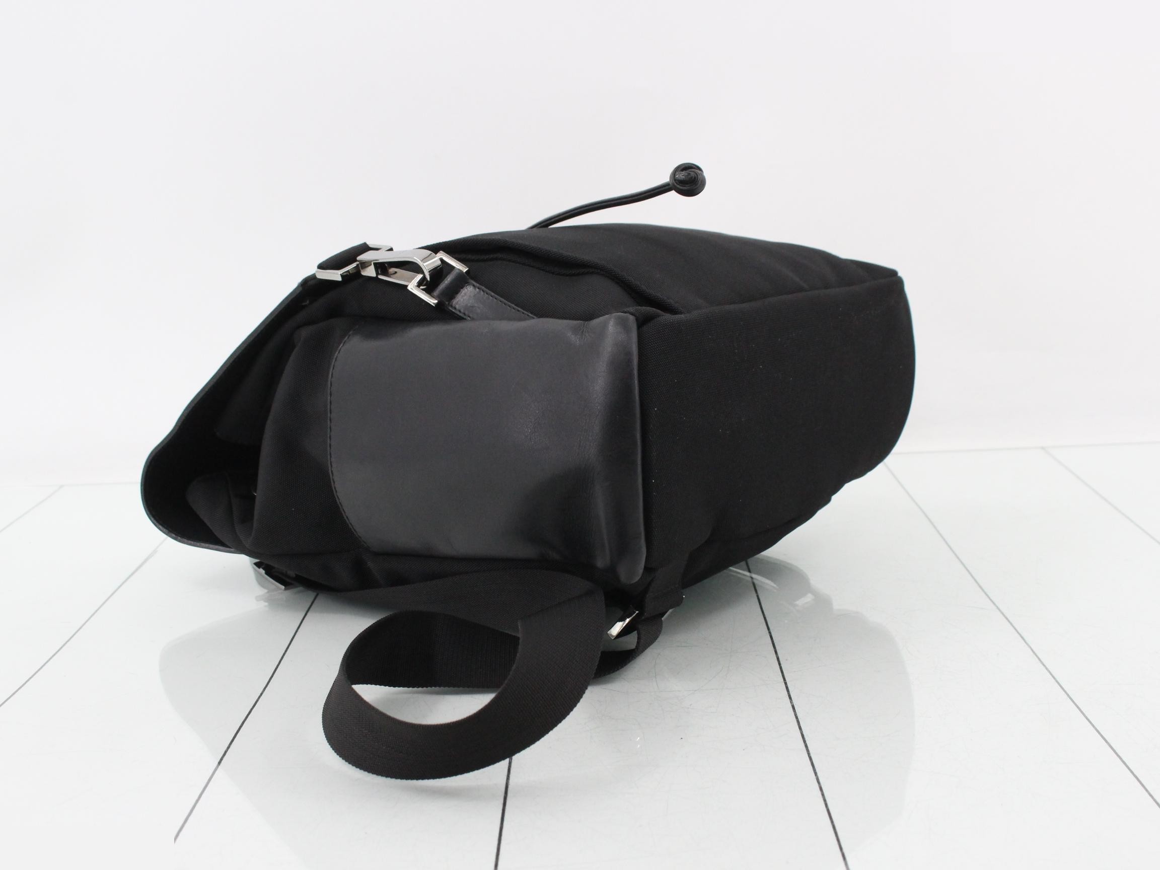 Backpack, nylon/calfskin, black, silver hardware, 23 x 30 x 10 cm — view 5