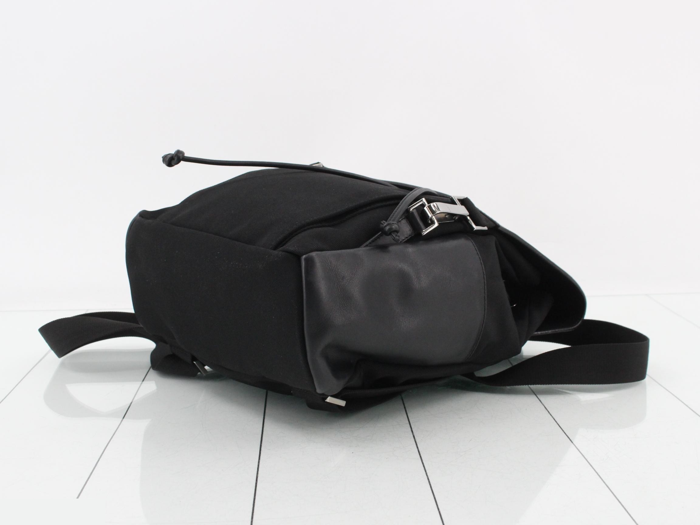 Backpack, nylon/calfskin, black, silver hardware, 23 x 30 x 10 cm — view 6
