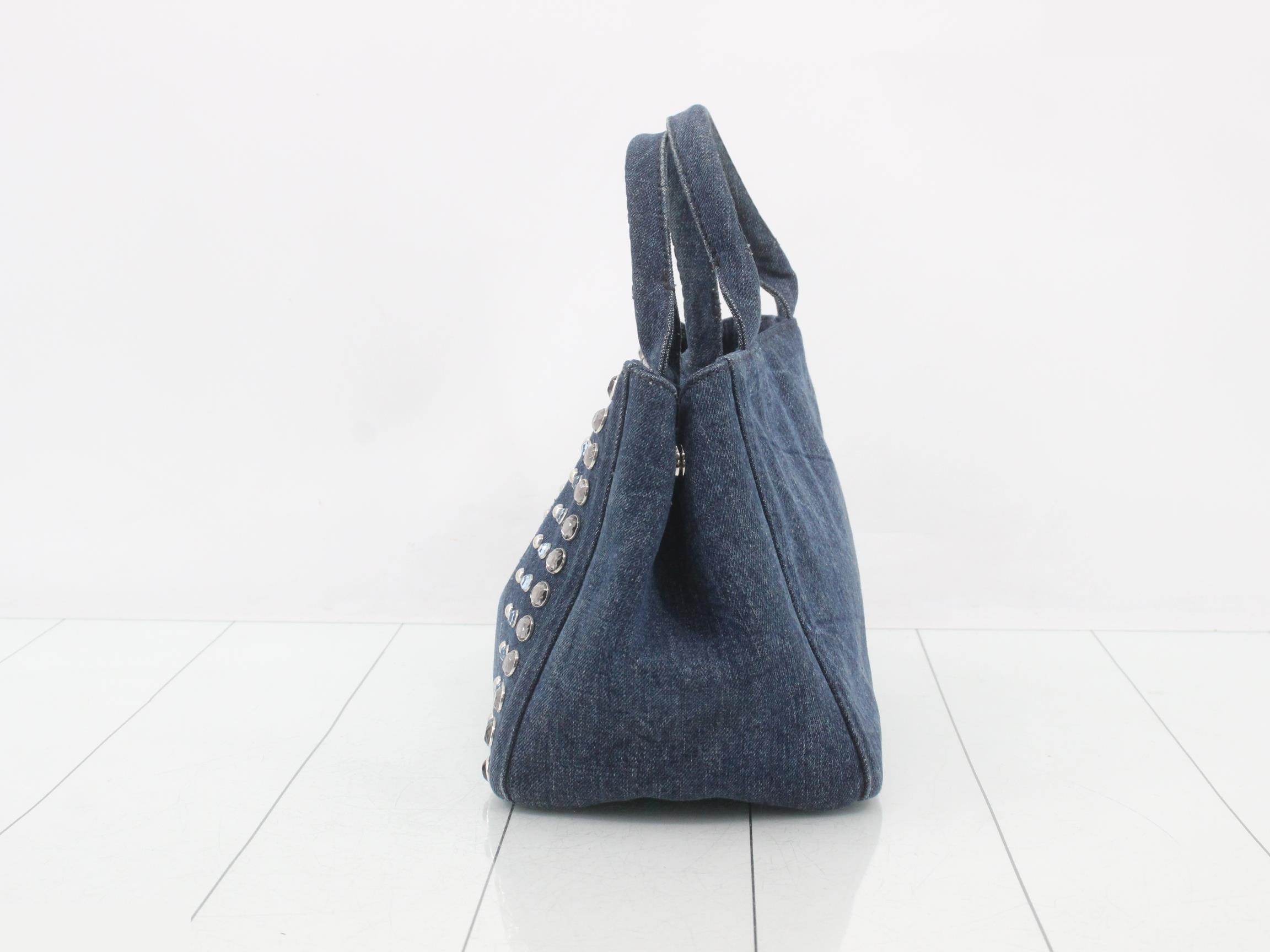 Canapa tote bag, denim, rhinestones, studs — view 3